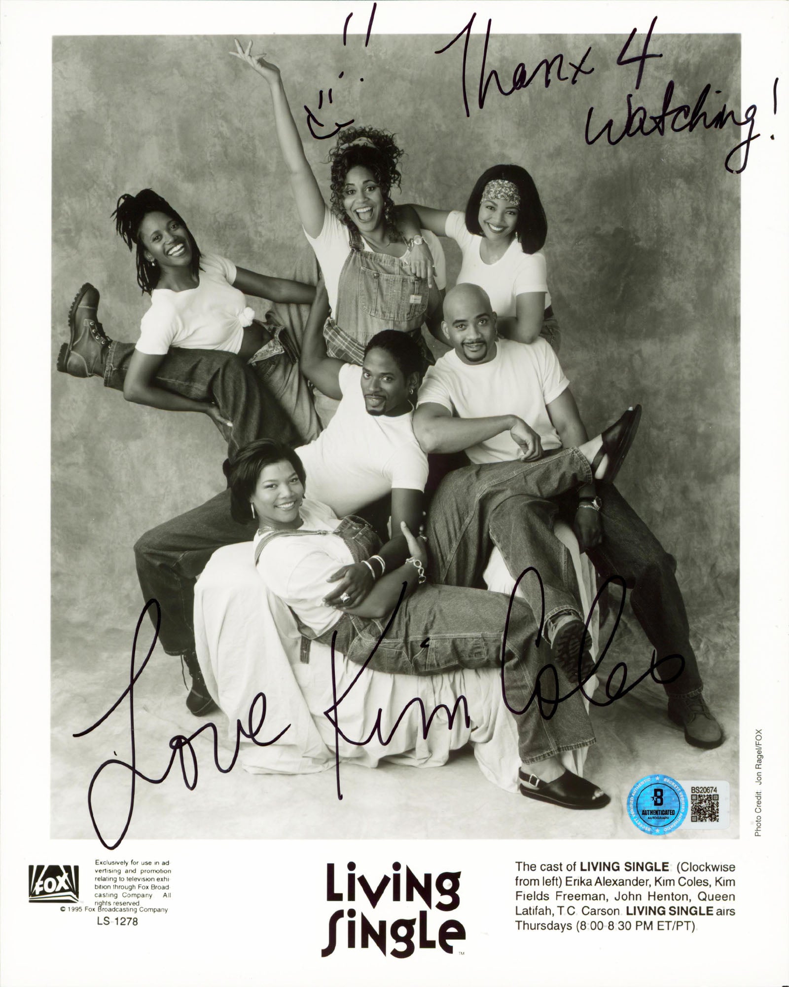 Kim Coles Living Single "Thanx 4 Watching" Authentic Signed 8x10 Photo BAS