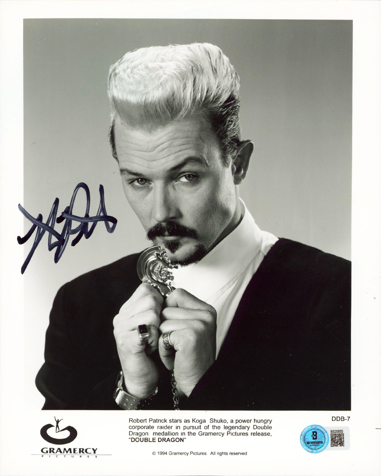 Robert Patrick Double Dragon Authentic Signed 8x10 Vertical Photo BAS #BS20650