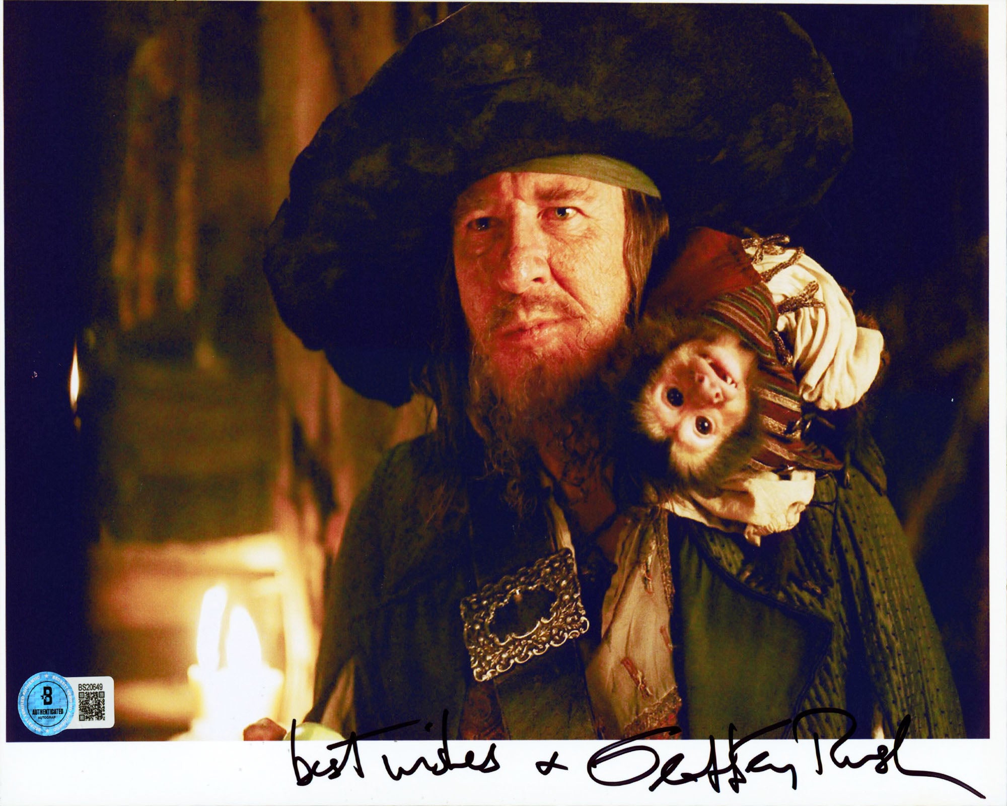 Geoffrey Rush Pirates Of Caribbean "Best Wishes" Signed 8x10 Photo BAS #BS20649