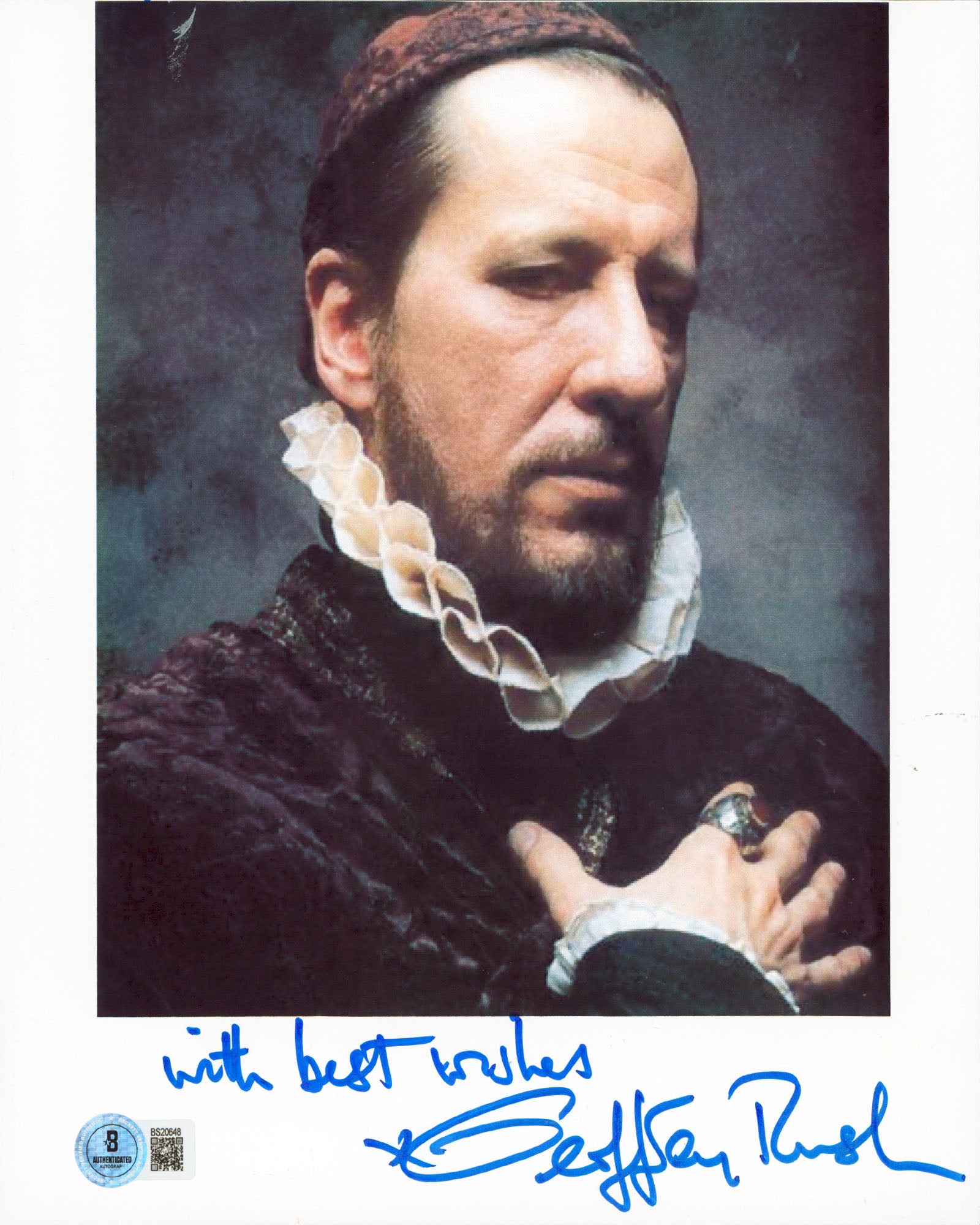Geoffrey Rush Elizabeth "With Best Wishes" Signed 8x10 Photo BAS #BS20648