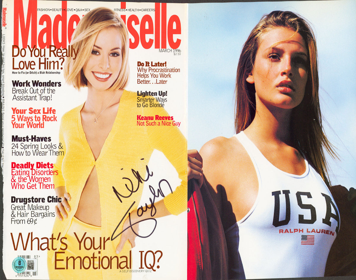 Nikki Taylor Authentic Signed March 1996 Mademoiselle Magazine Cover BAS#BS20750