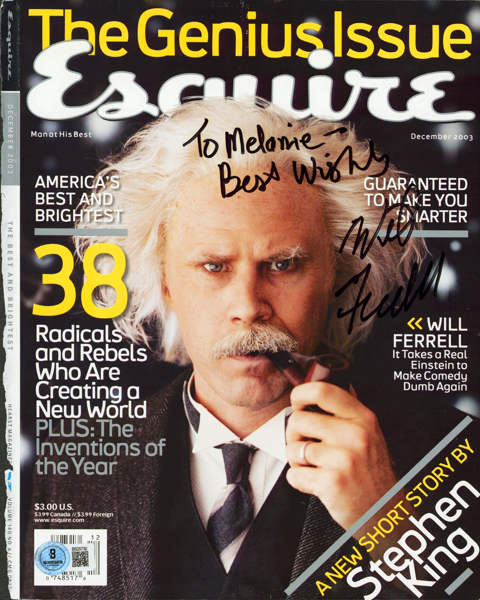 Will Ferrell "Melanie Best Wishes" Signed Dec. 2003 Esquire Magazine Cover BAS 2
