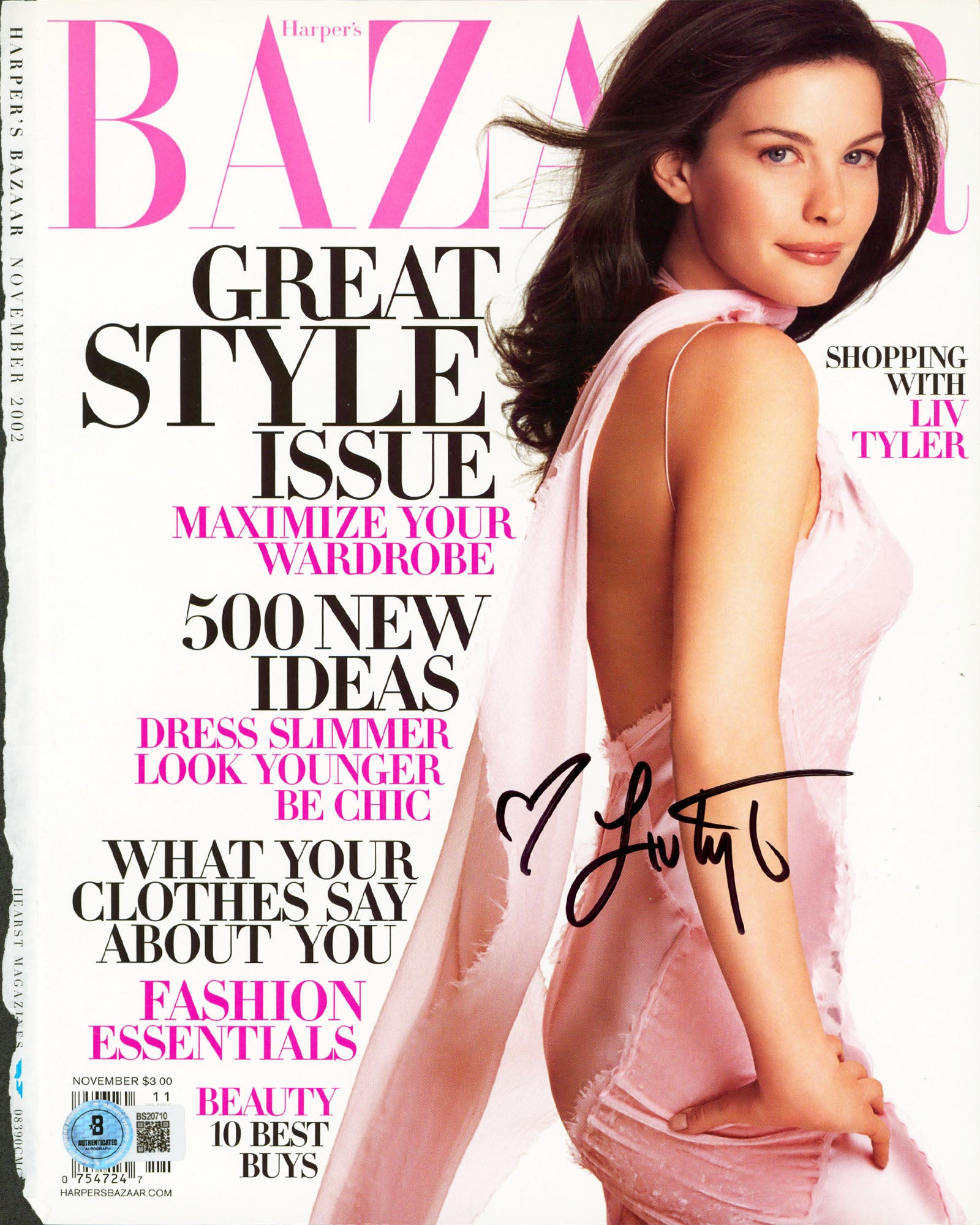 Liv Tyler Authentic Signed Nov. 2002 Harper's Bazaar Magazine Cover BAS #BS20710
