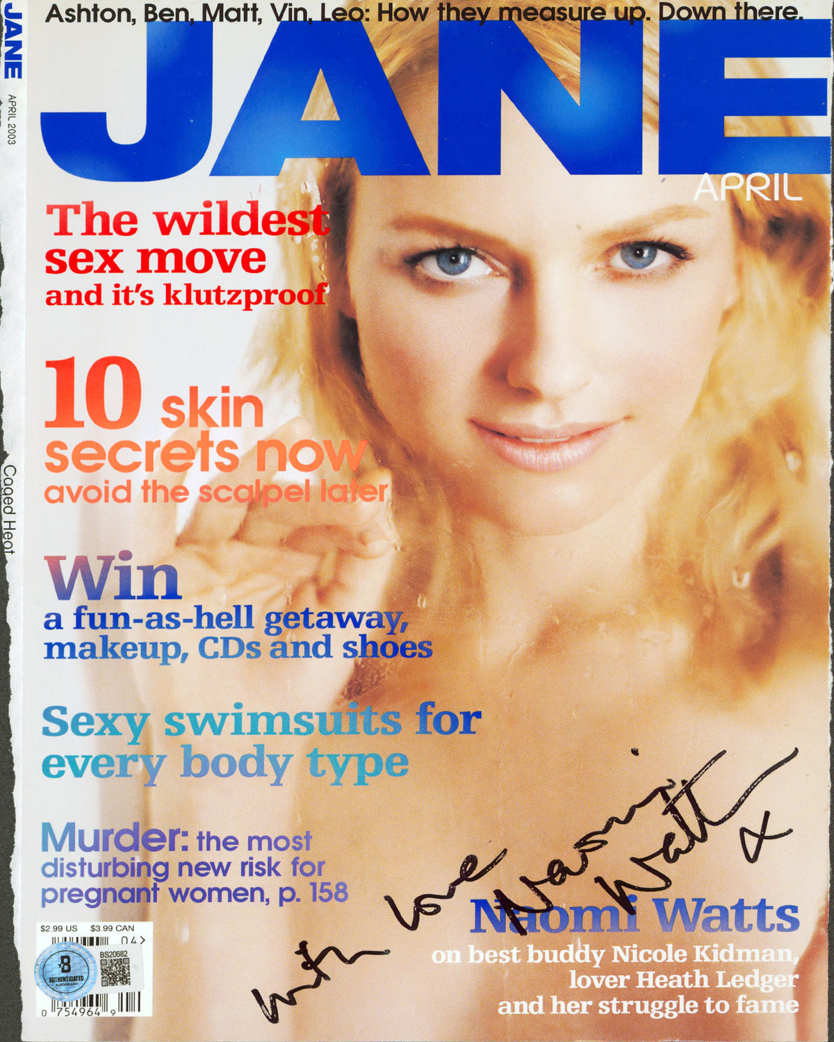 Naomi Watts "With Love" Signed April 2003 Jane Magazine Cover BAS #BS20682