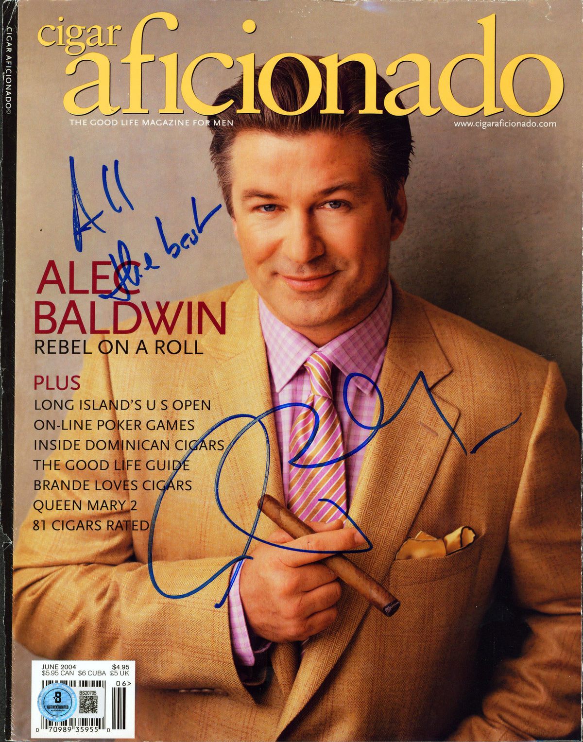 Alec Baldwin "All The Best" Signed June 2004 Cigar Aficionado Magazine Cover BAS