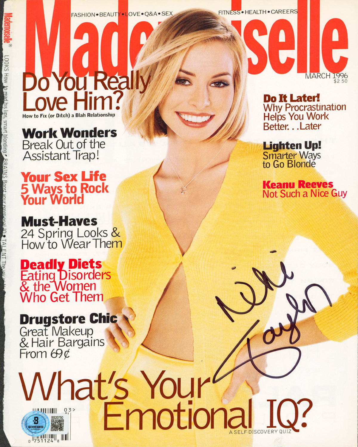 Nikki Taylor Authentic Signed March 1996 Mademoiselle Magazine Cover BAS#BS20750