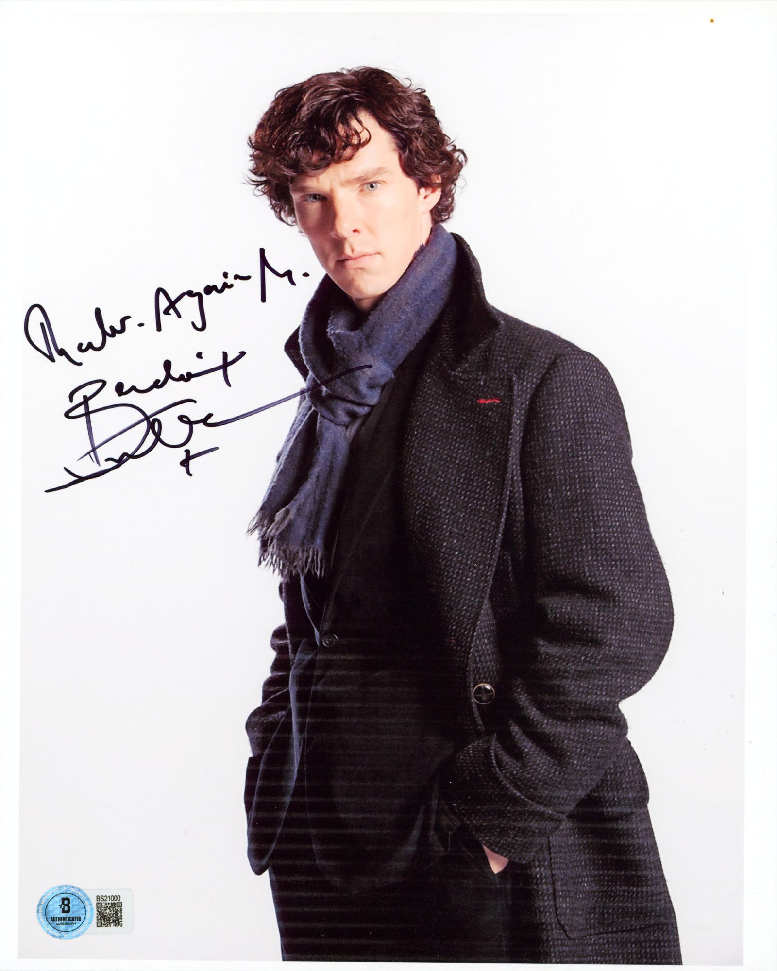 Benedict Cumberbatch Sherlock Holmes "Thanks Again" Signed 8.5x11 Photo BAS