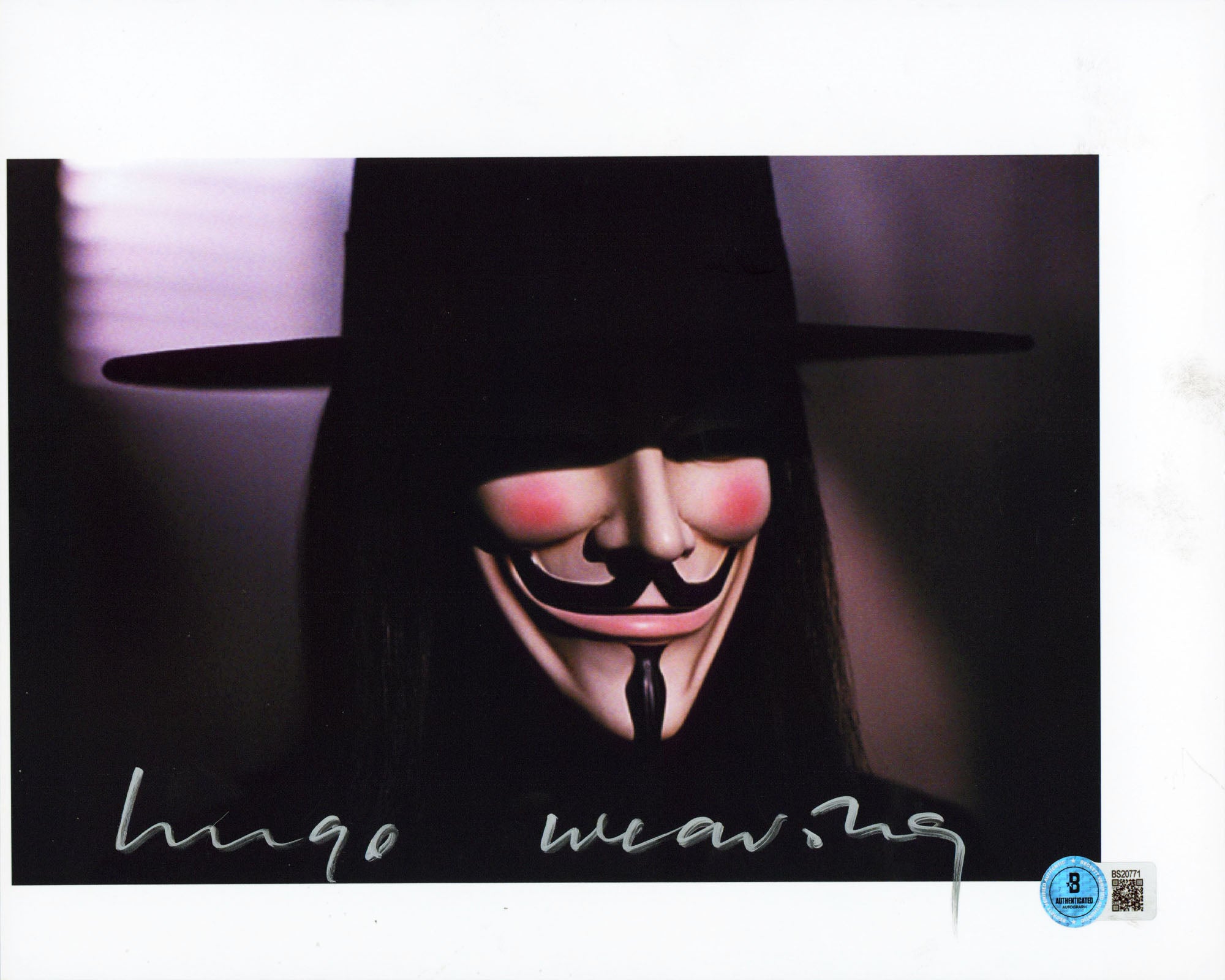 Hugo Weaving V for Vendetta Authentic Signed 8.5x11 Horizontal Photo BAS#BS20771