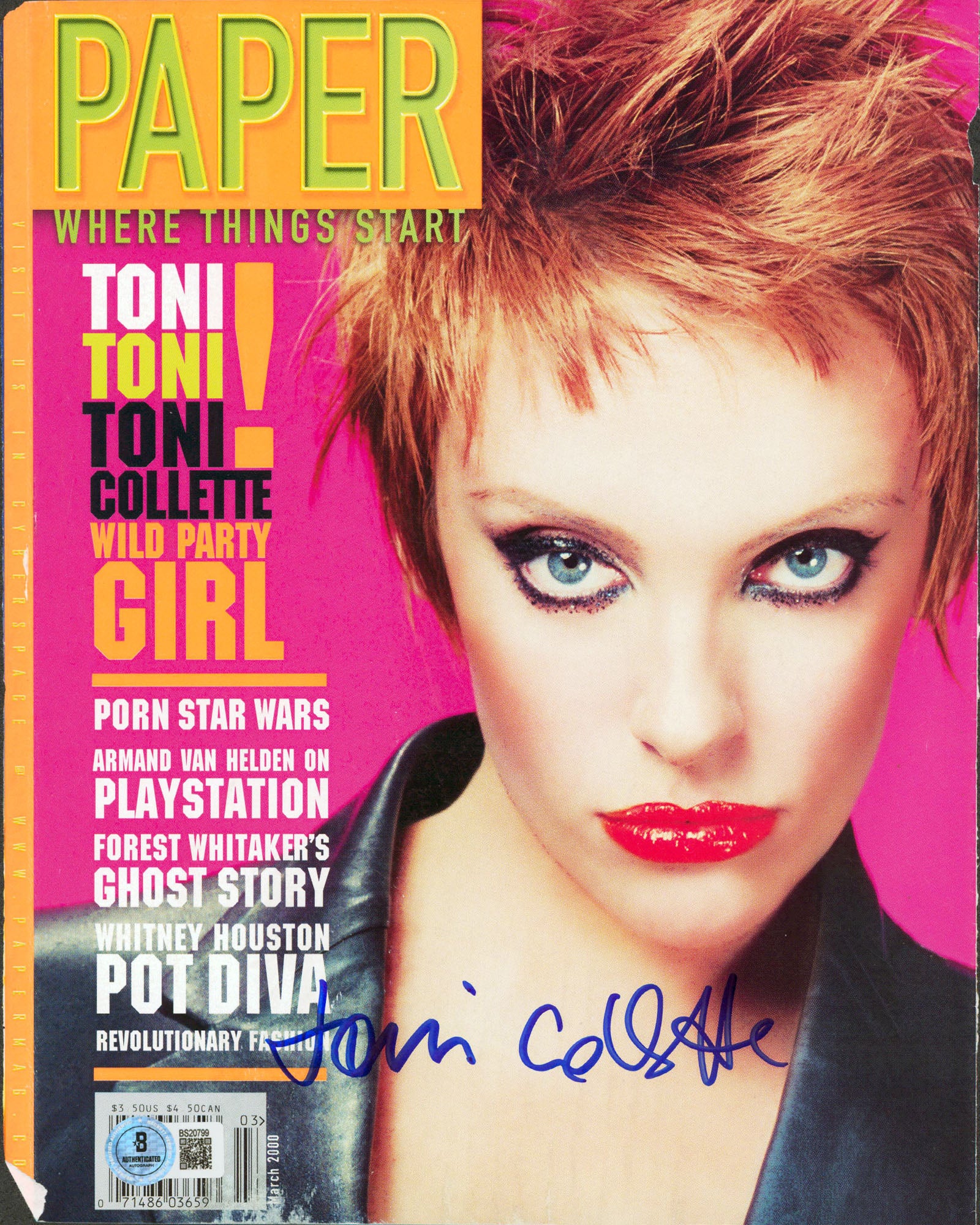 Toni Collette Authentic Signed Paper Magazine Cover March 2000 BAS #BS20799