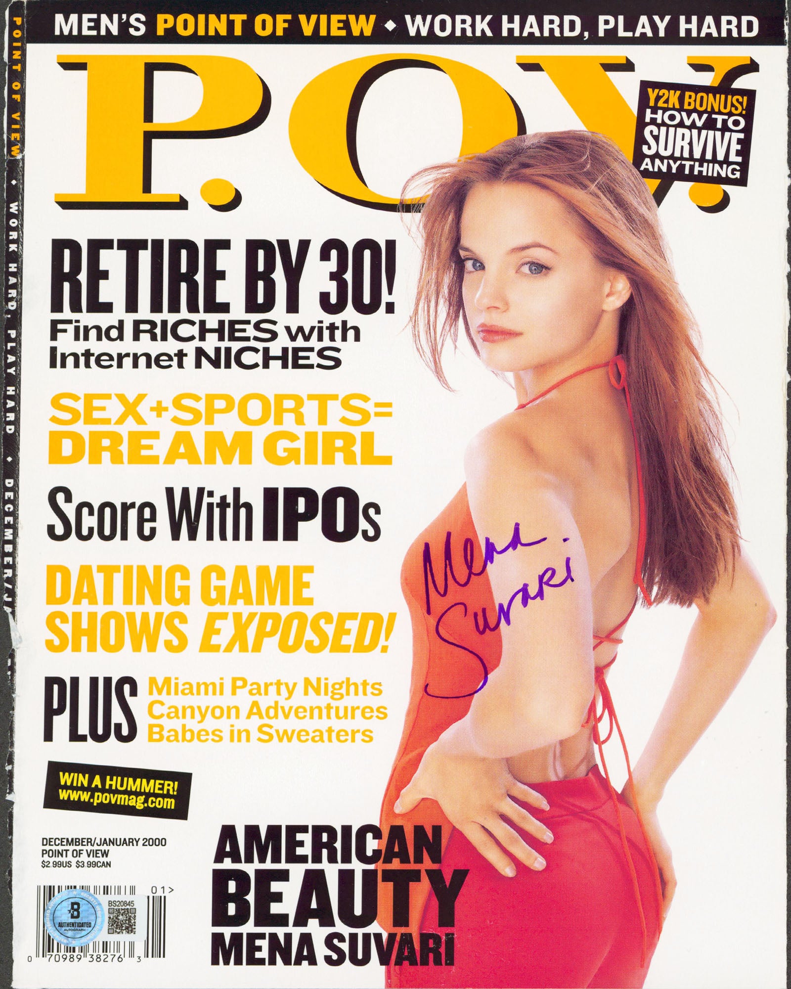 Mena Suvari Authentic Signed P.O.V. Magazine Cover December 2000 BAS #BS20845