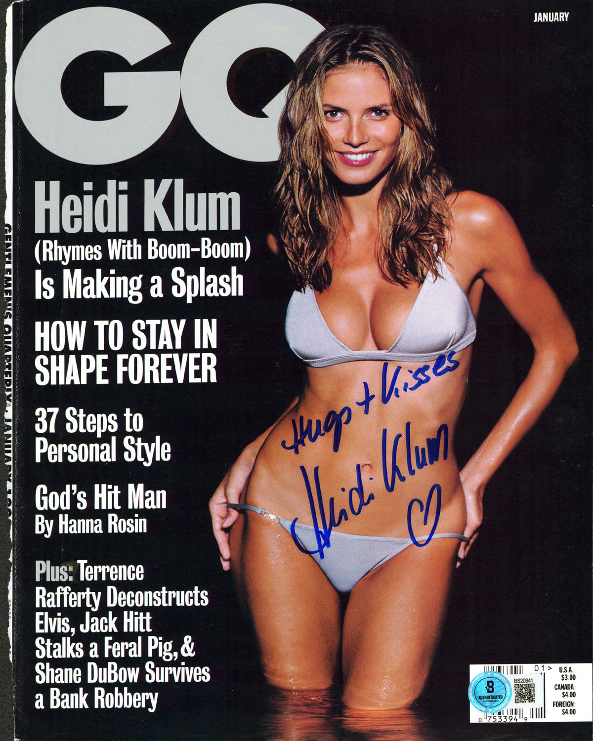 Heidi Klum Authentic Signed Gq Magazine Cover January 1999 BAS #BS20841