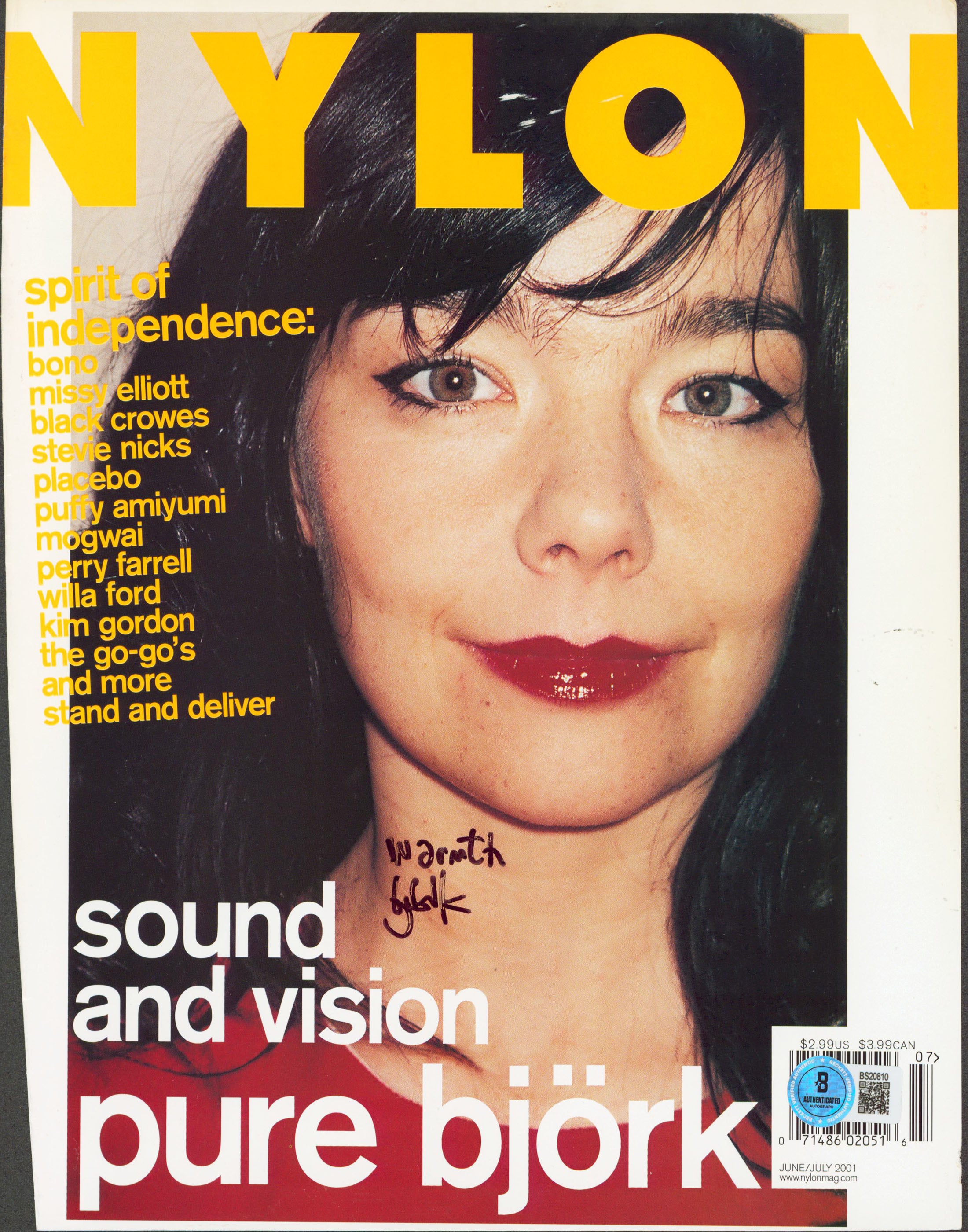 Bjork "Warmth" Authentic Signed Nylon Magazine Cover June 2001 BAS #BS20810
