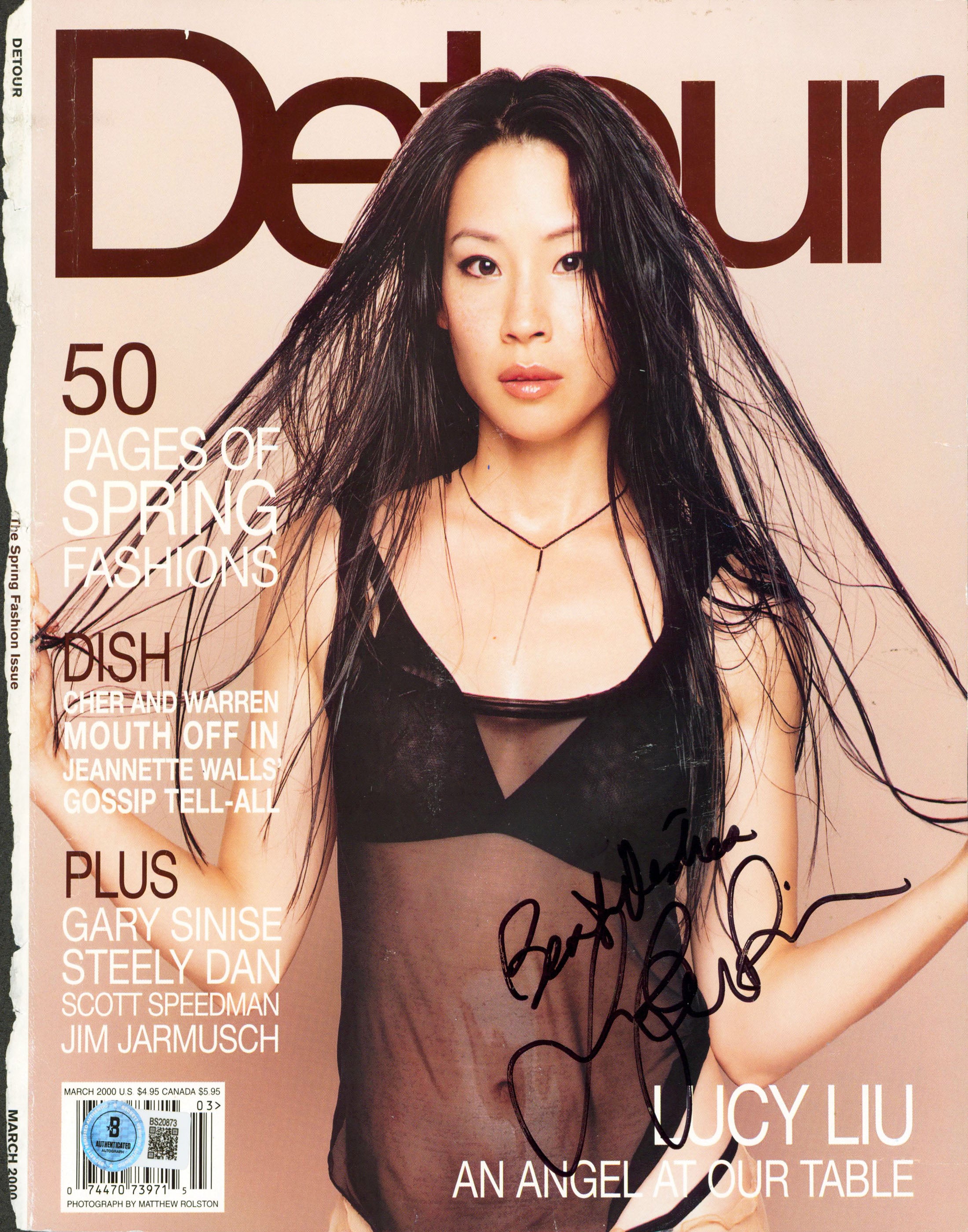 Lucy Liu "Best Wishes" Signed Detour Magazine Cover March 2000 BAS #BS20873