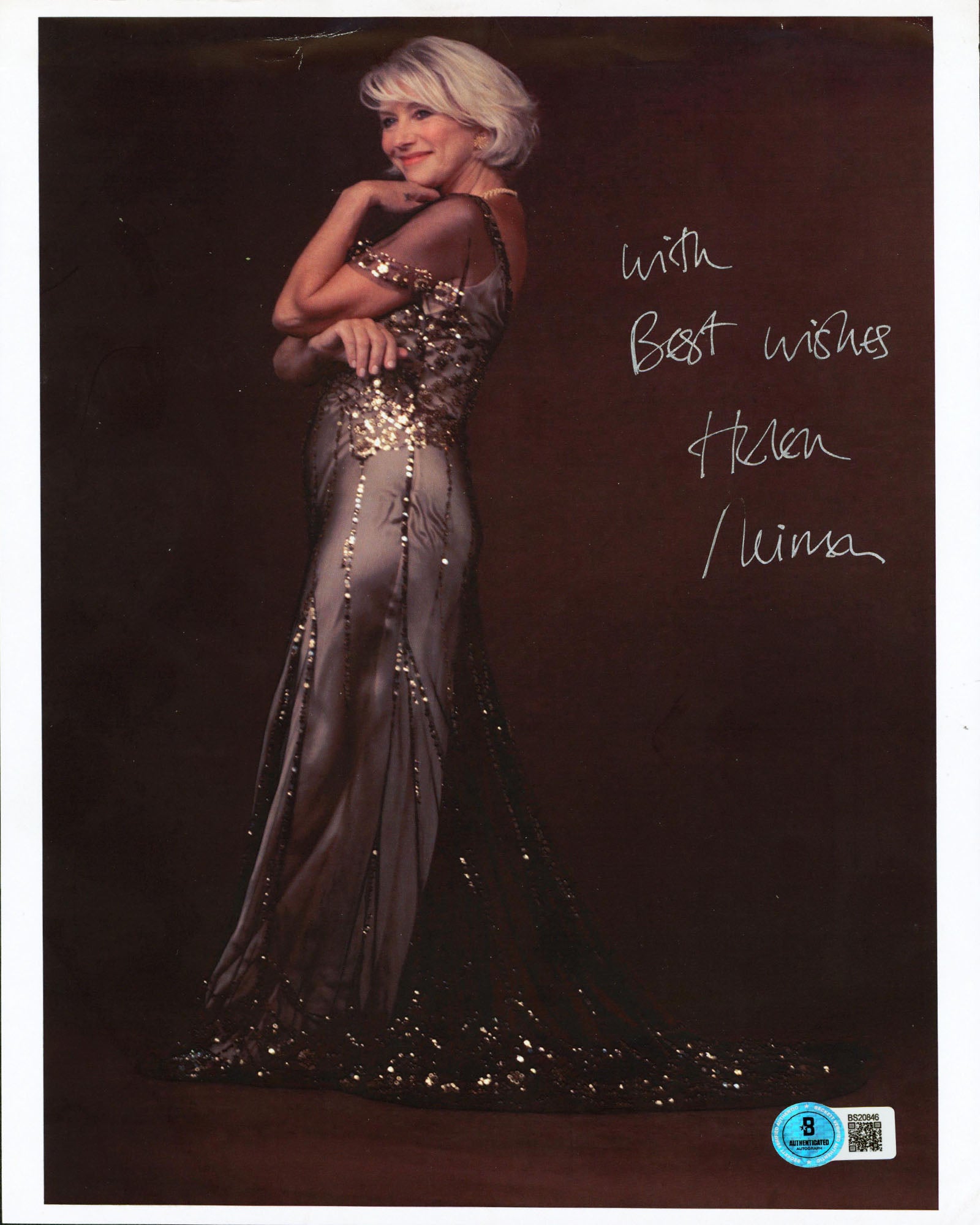 Helen Mirren Red "With Best Wishes" Authentic Signed 8.25x12 Photo BAS #BS20846