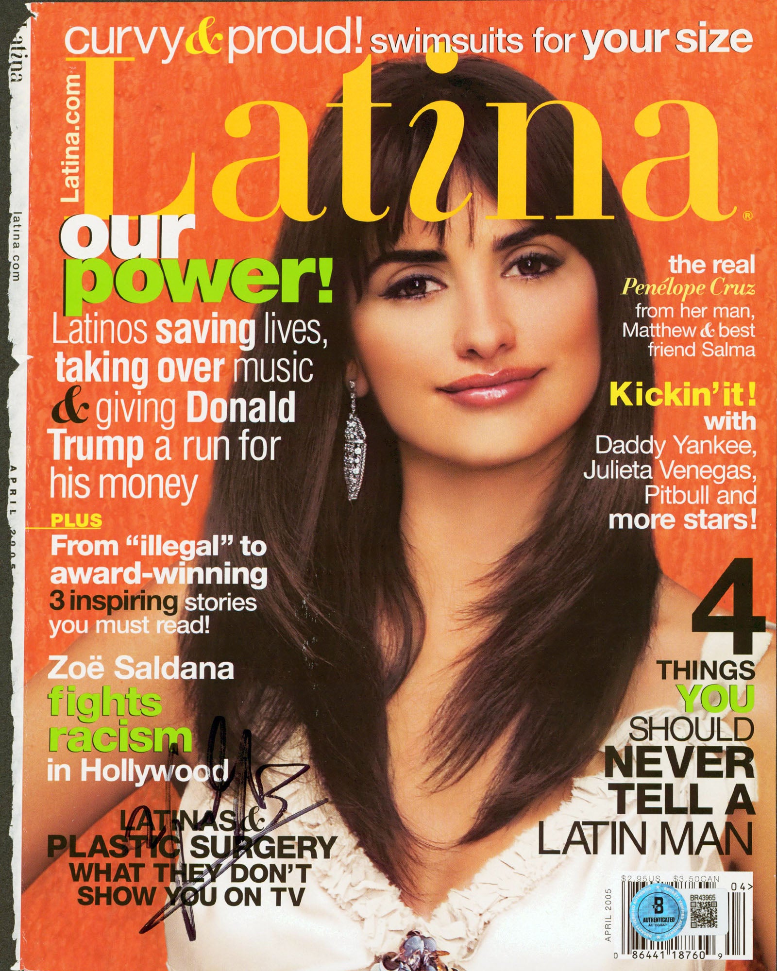 Penelope Cruz Authentic Signed Latina Magazine Cover April 2005 BAS #BR43965