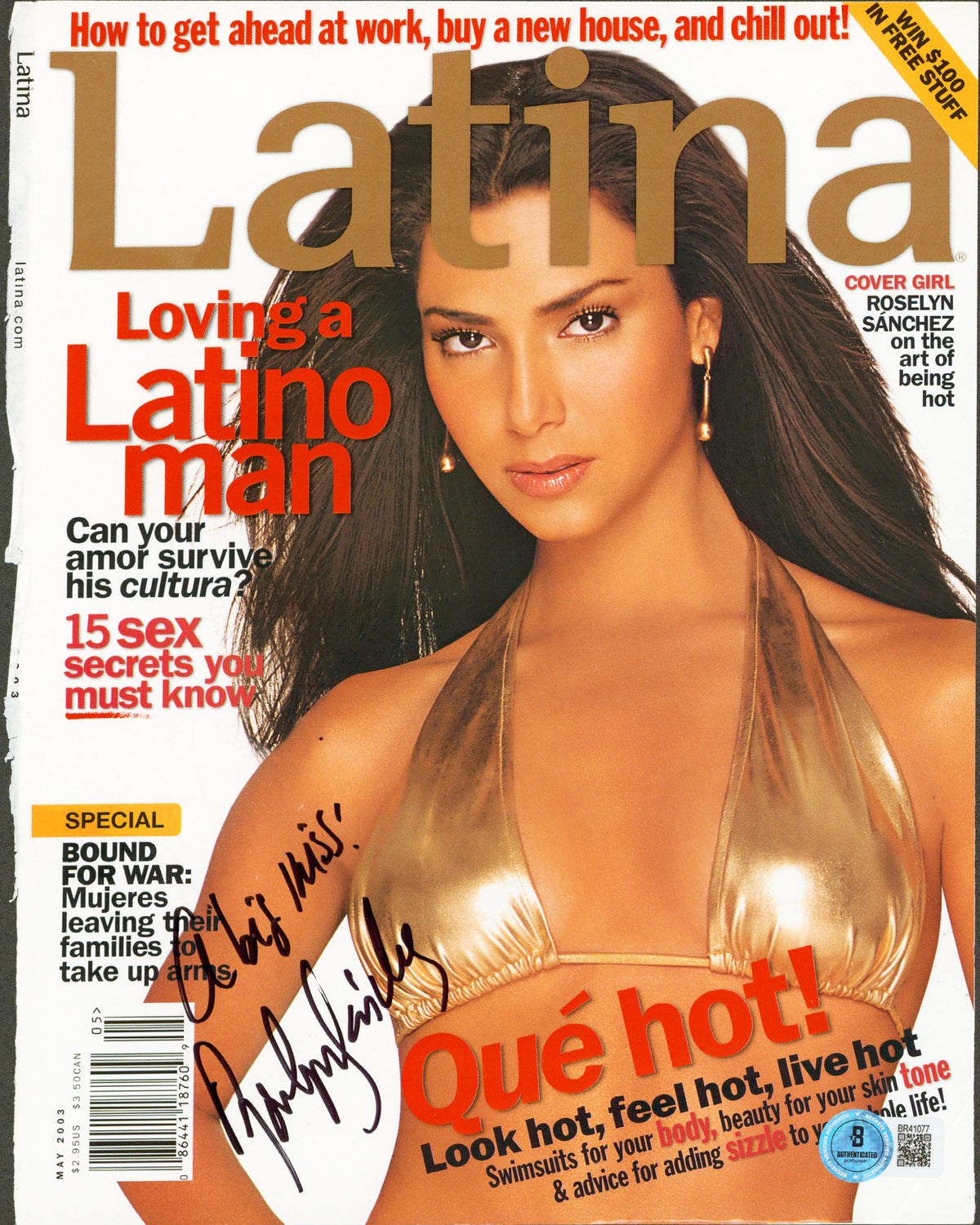 Roselyn Sanchez "A Big Kiss" Signed Latina Magazine Cover May 2003 BAS #BR41077