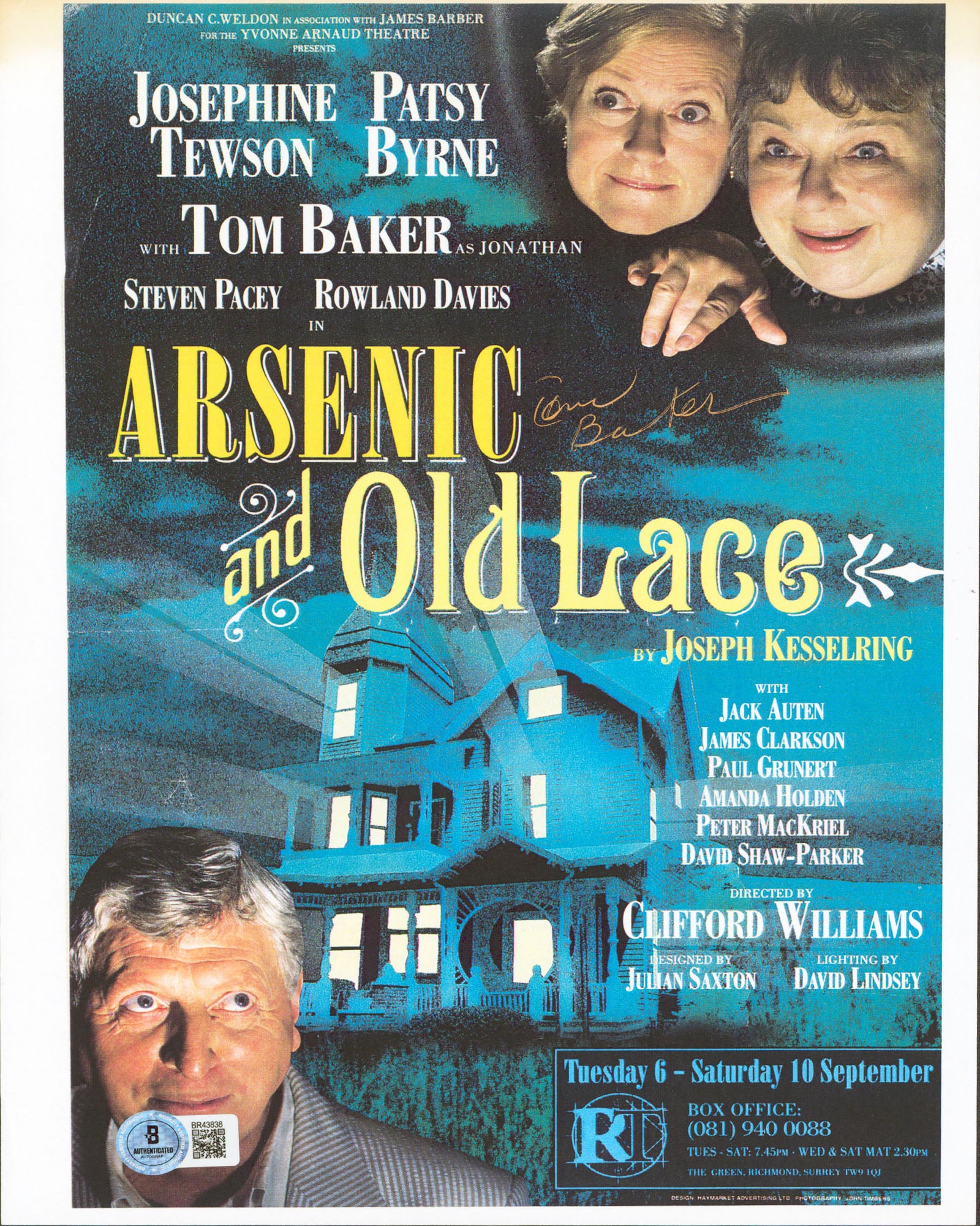 Tom Baker Arsenic And Old Lace Authentic Signed Photo 8.25x11.5 BAS #BR43838