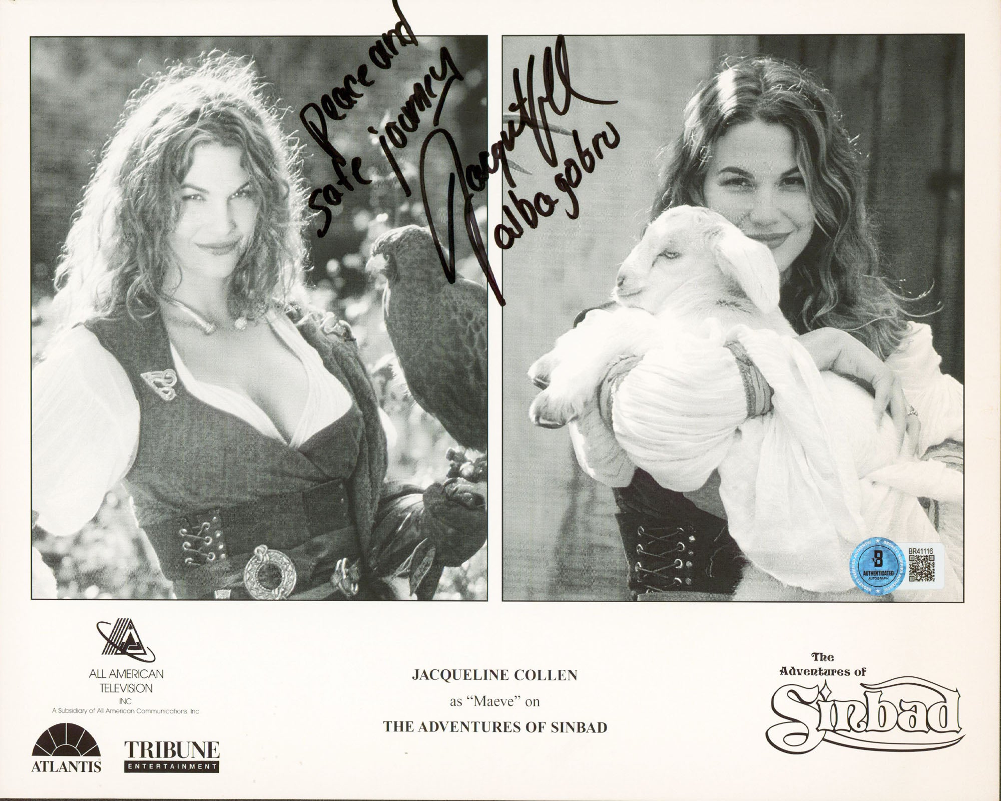 Jacqueline Collen Adventures Of Sinbad "Peace.." Signed 8.5x11 Photo BAS#BR41116