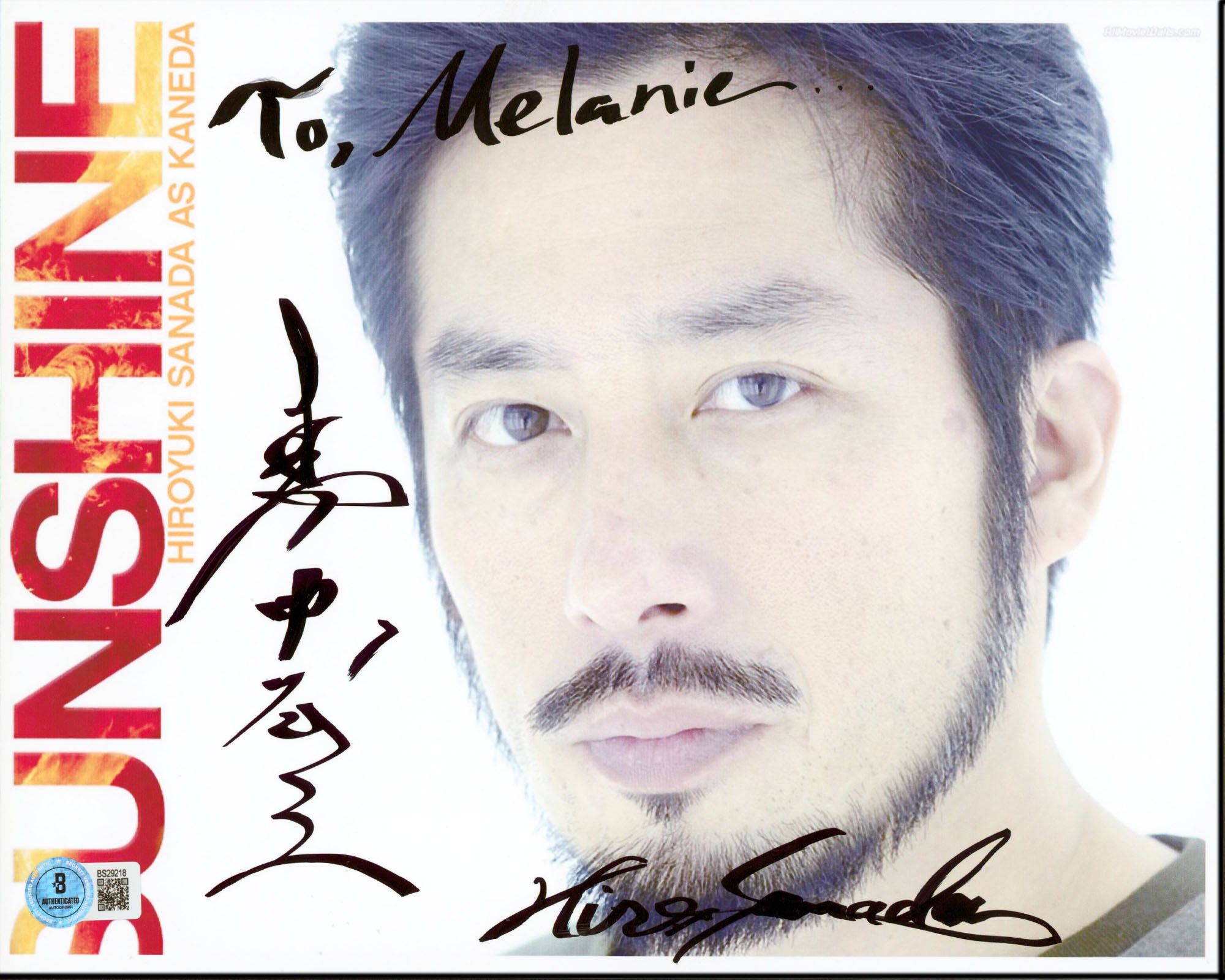 Hiroyuki Sanada Sunshine "To Melanie" Authentic Signed 8.5x11 Photo BAS #BS29218