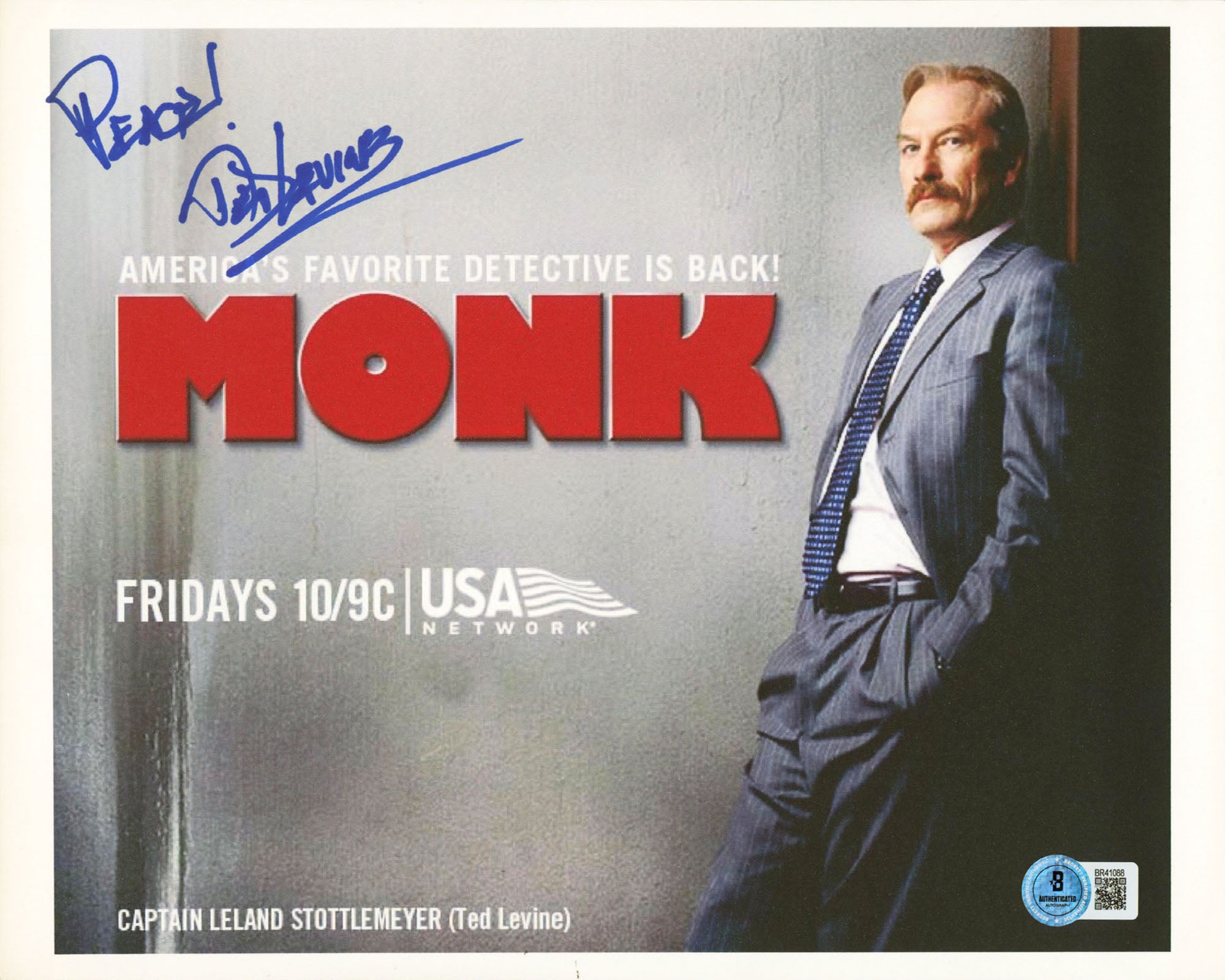 Ted Levine Monk "Peace!" Authentic Signed 8.5x11 Horizontal Photo BAS #BR41088