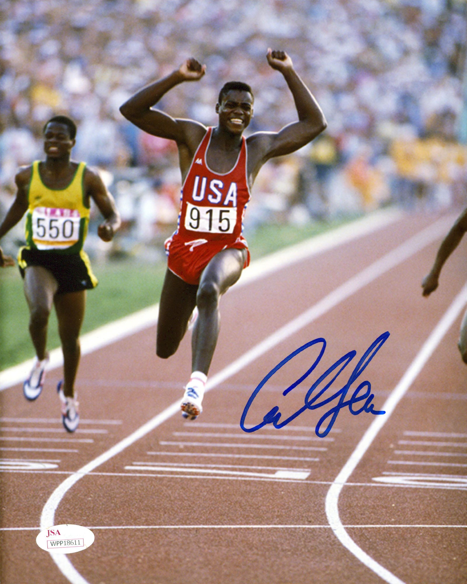 Carl Lewis USA Olympian Authentic Signed 8x10 Vertical Photo JSA Witness