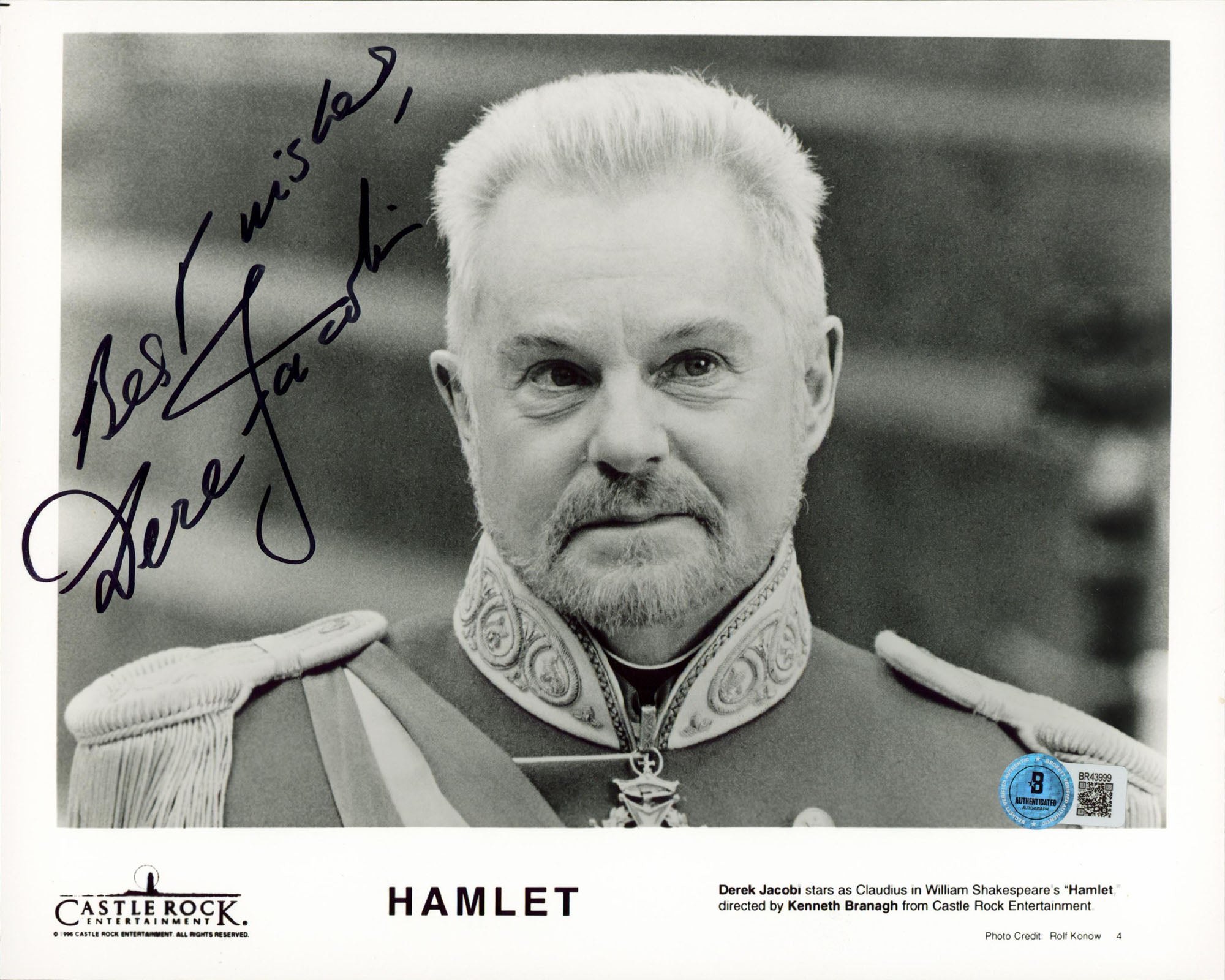 Derek Jacobi Hamlet "Best Wishes" Authentic Signed 8x10 Photo BAS #BR43999
