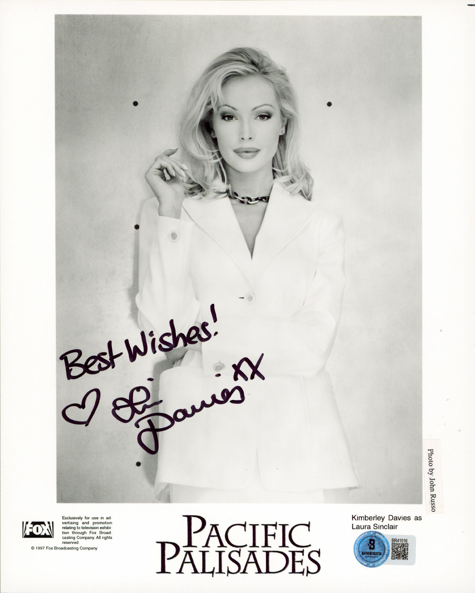 Kimberley Davies Pacific Palisades "Best Wishes!" Signed 8x10 Photo BAS #BR41016