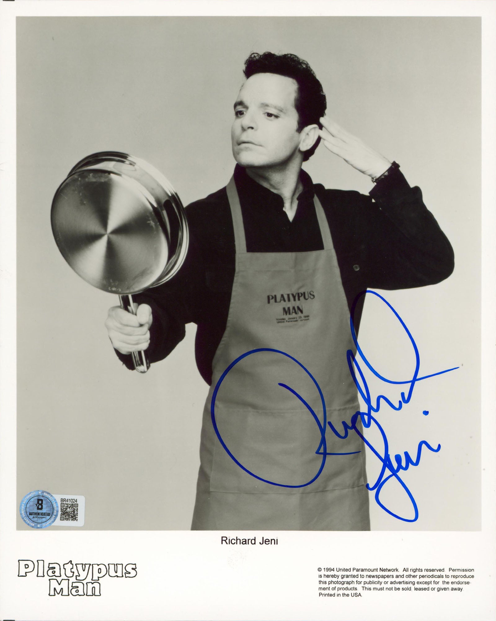 Richard Jeni Platypus Man Authentic Signed 8x10 Vertical Photo BAS #BR41024