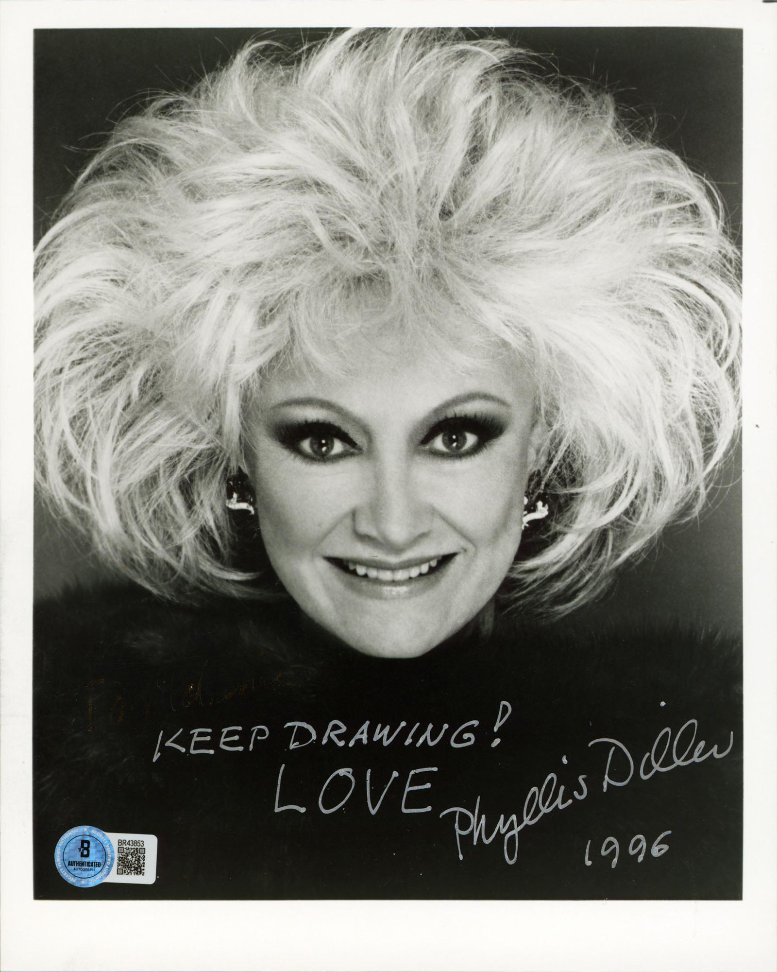 Phyllis Diller "Keep Drawing! Love" Authentic Signed 8x10 Photo BAS #BR43853