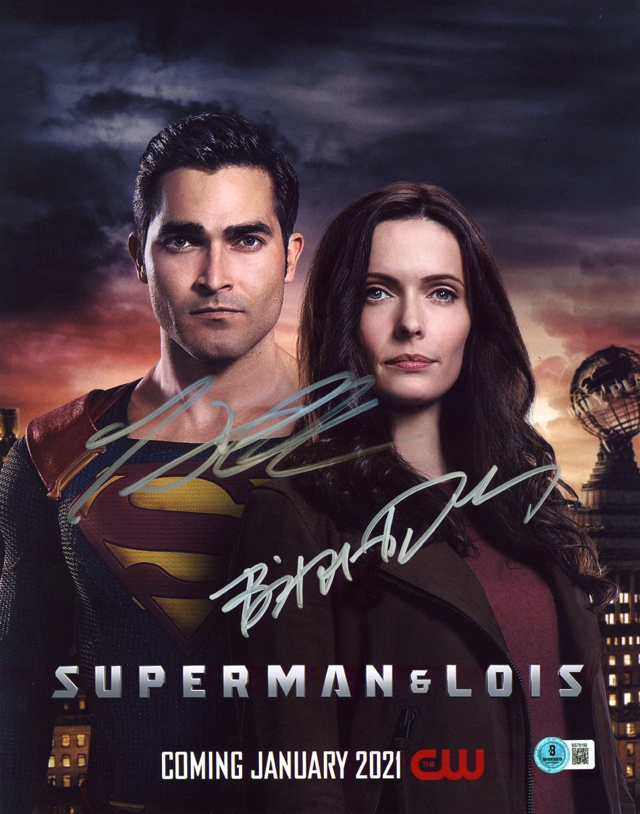 Bitsie Tulloch & Tyler Hoechlin Superman & Lois Signed 11x14 Photo BAS #BS78199