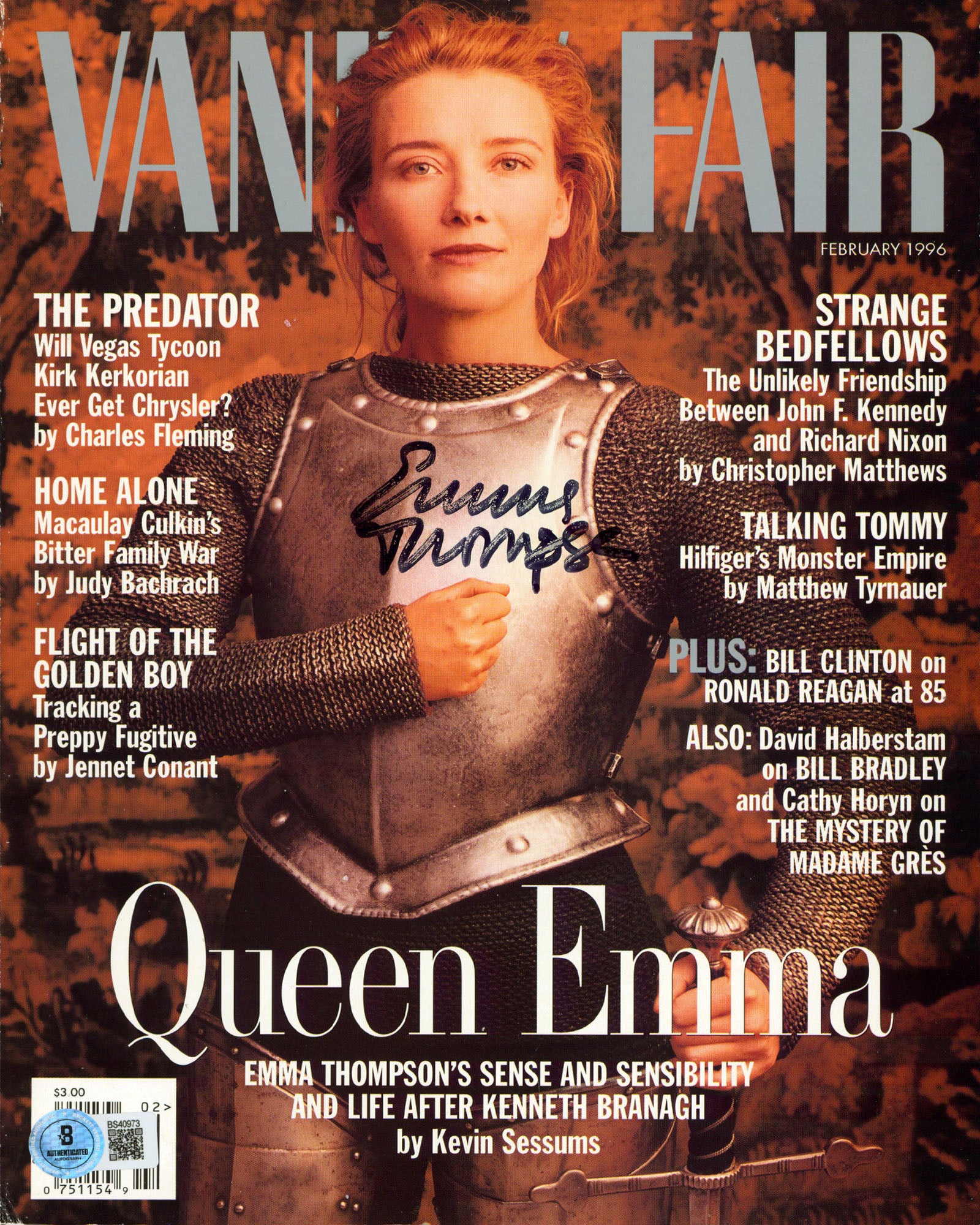 Emma Thompson Authentic Signed Vanity Fair Magazine Cover Feb. 1996 BAS #BS40973