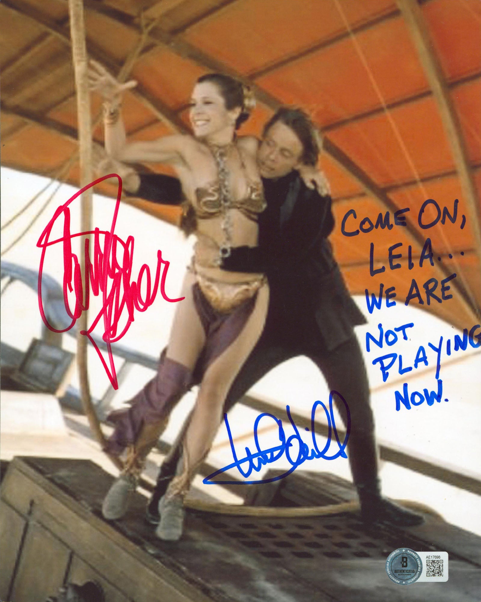 Mark Hamill & Carrie Fisher Star Wars "Come On Leia..." Signed 8x10 Photo BAS