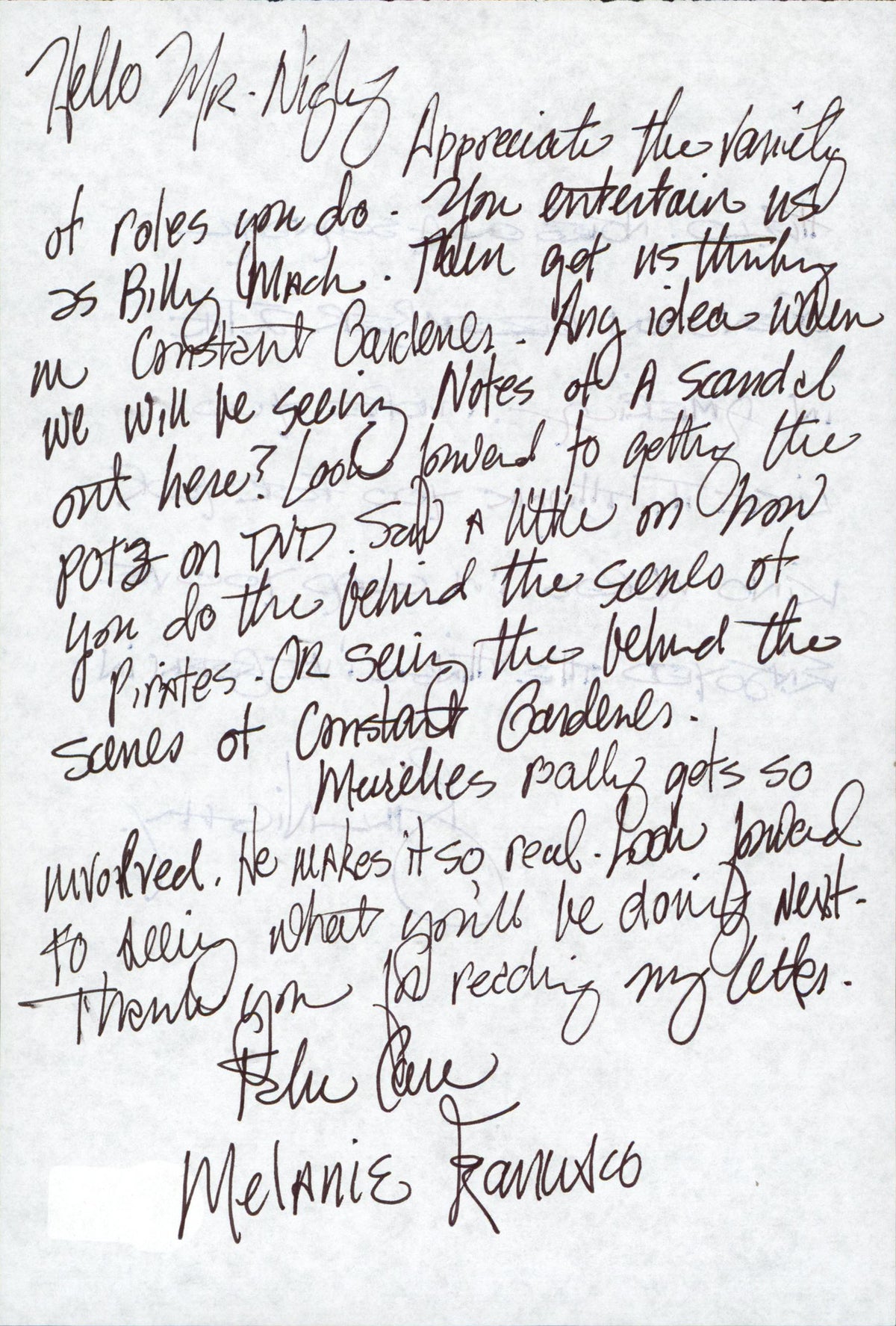 Bill Nighy Harry Potter Authentic Signed 6x8.75 Personal Letter BAS #BS29260