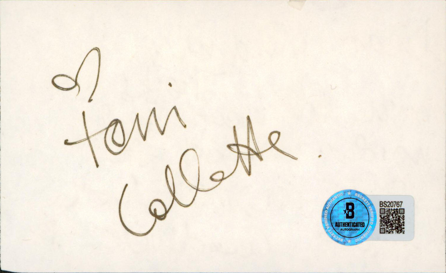 Toni Collette The Sixth Sense Authentic Signed 3x5 Index Card BAS #BS20767
