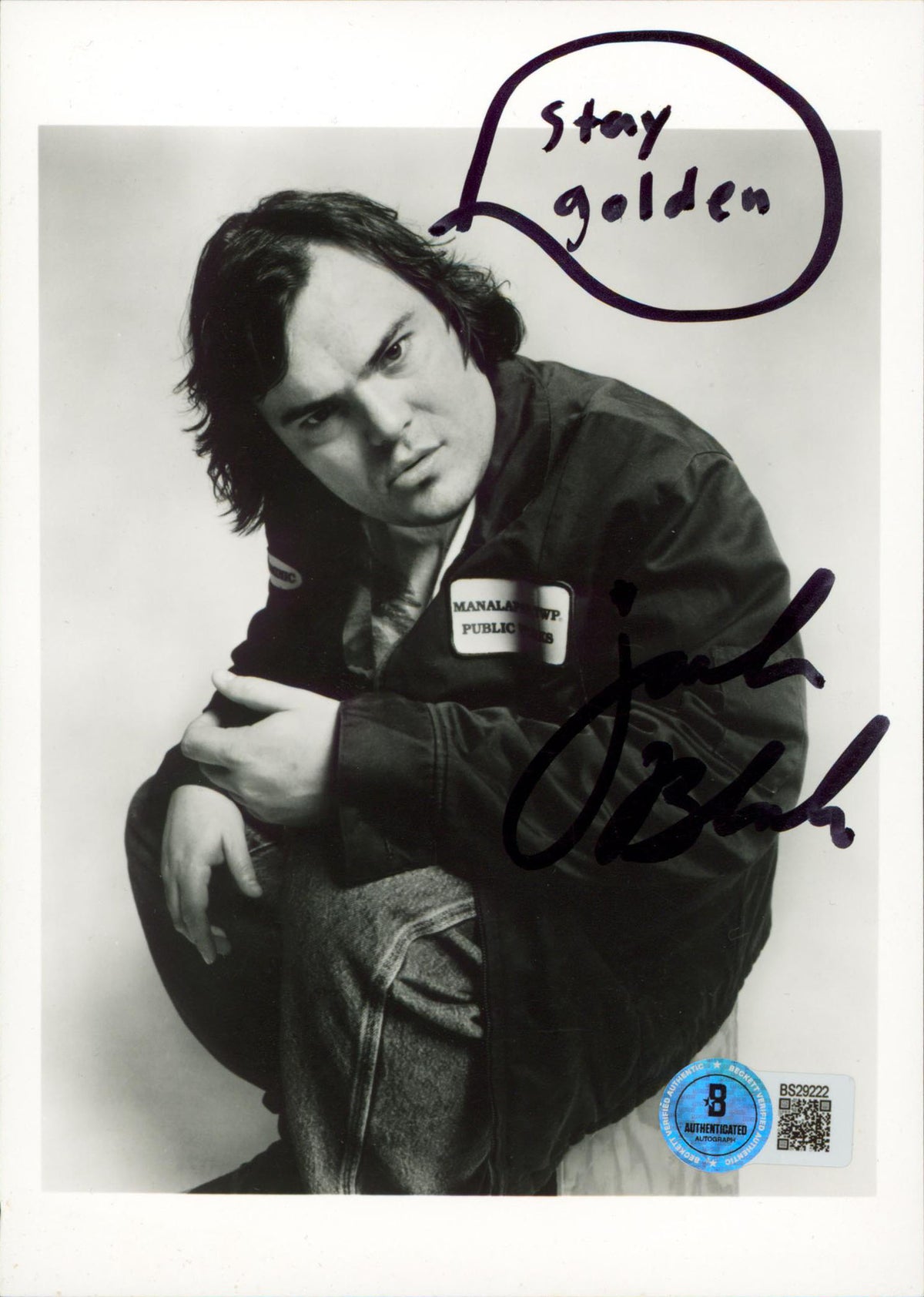 Jack Black School of Rock "Stay Golden" Authentic Signed 5x7 Photo BAS #BS29222
