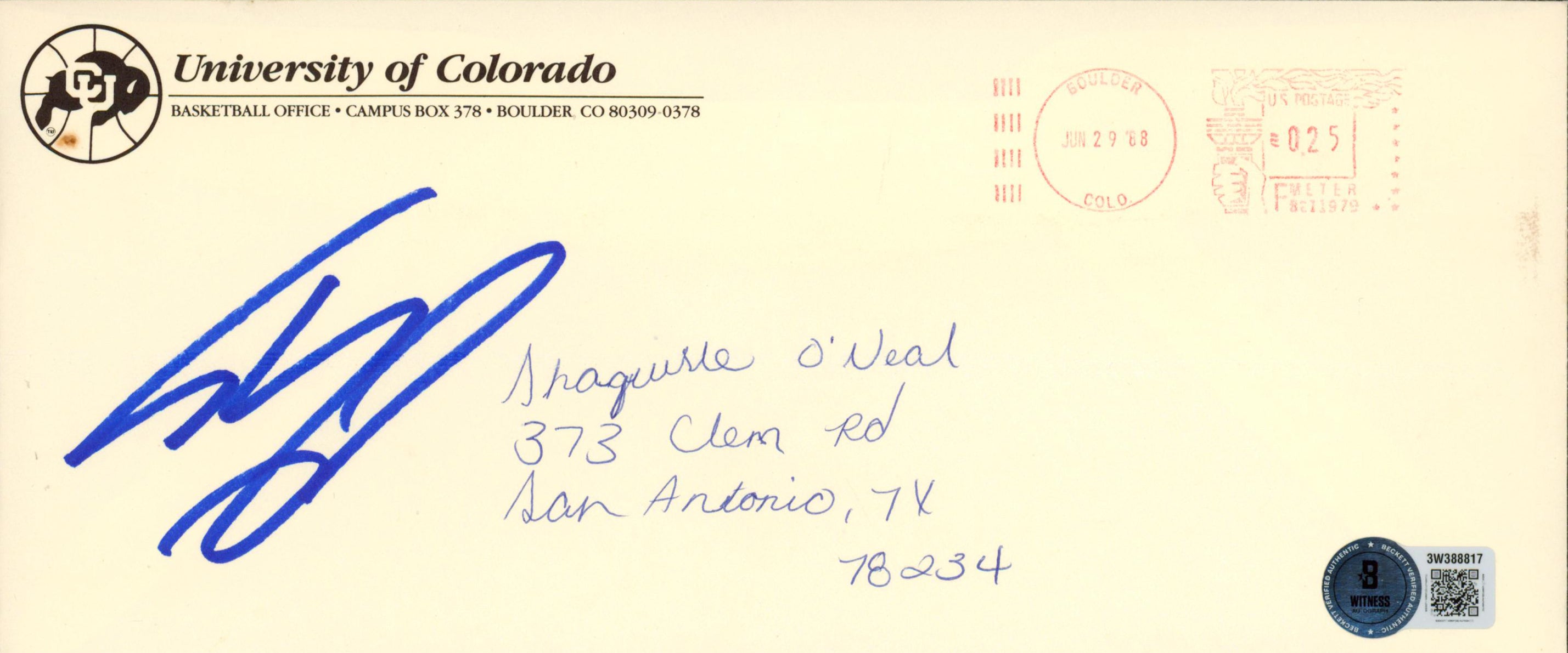 Shaquille O'Neal Signed University of Colorado-Boulder Recruitment Letter BAS