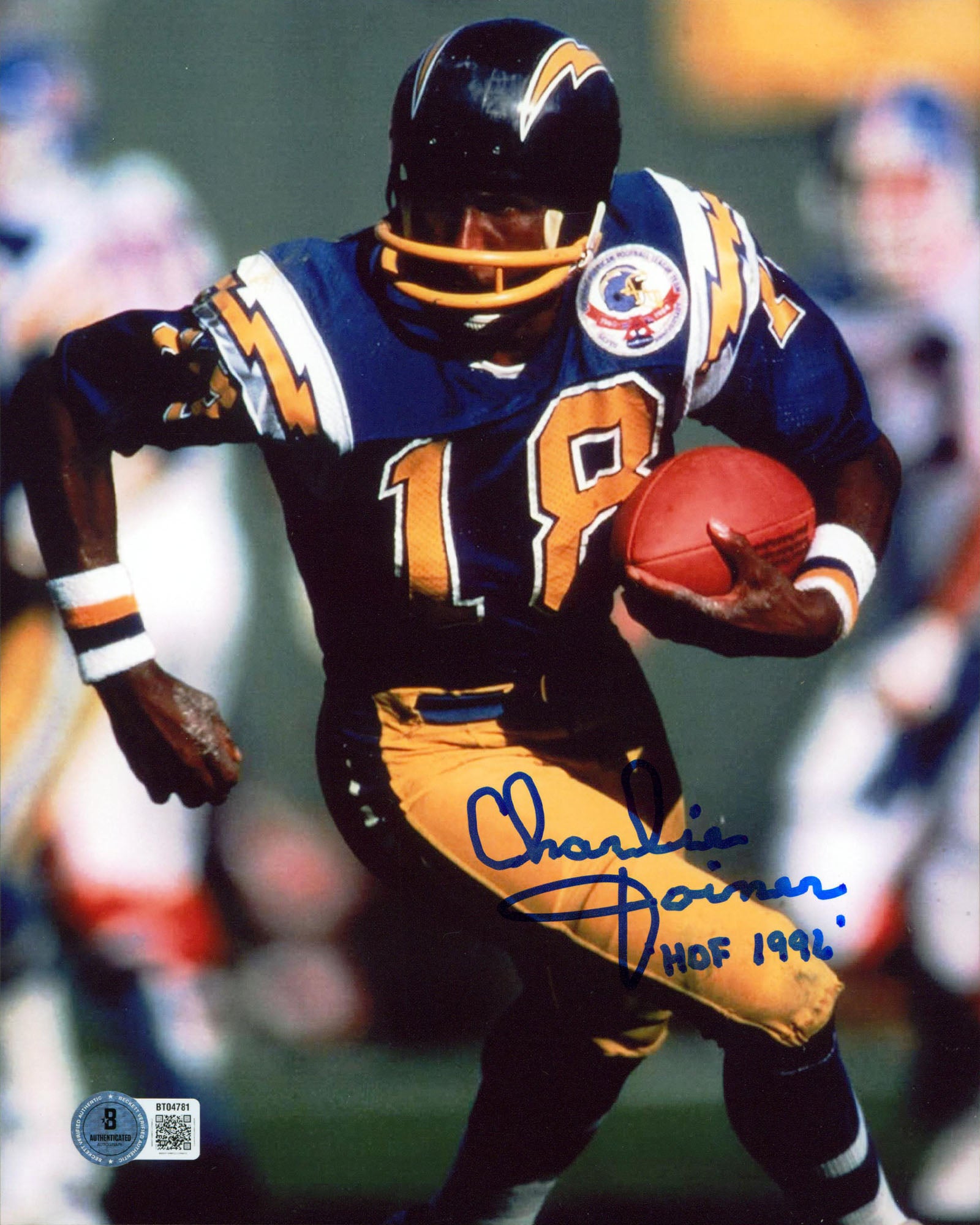 Chargers Charlie Joiner "HOF 1996" Authentic Signed 8x10 Vertical Photo BAS 6