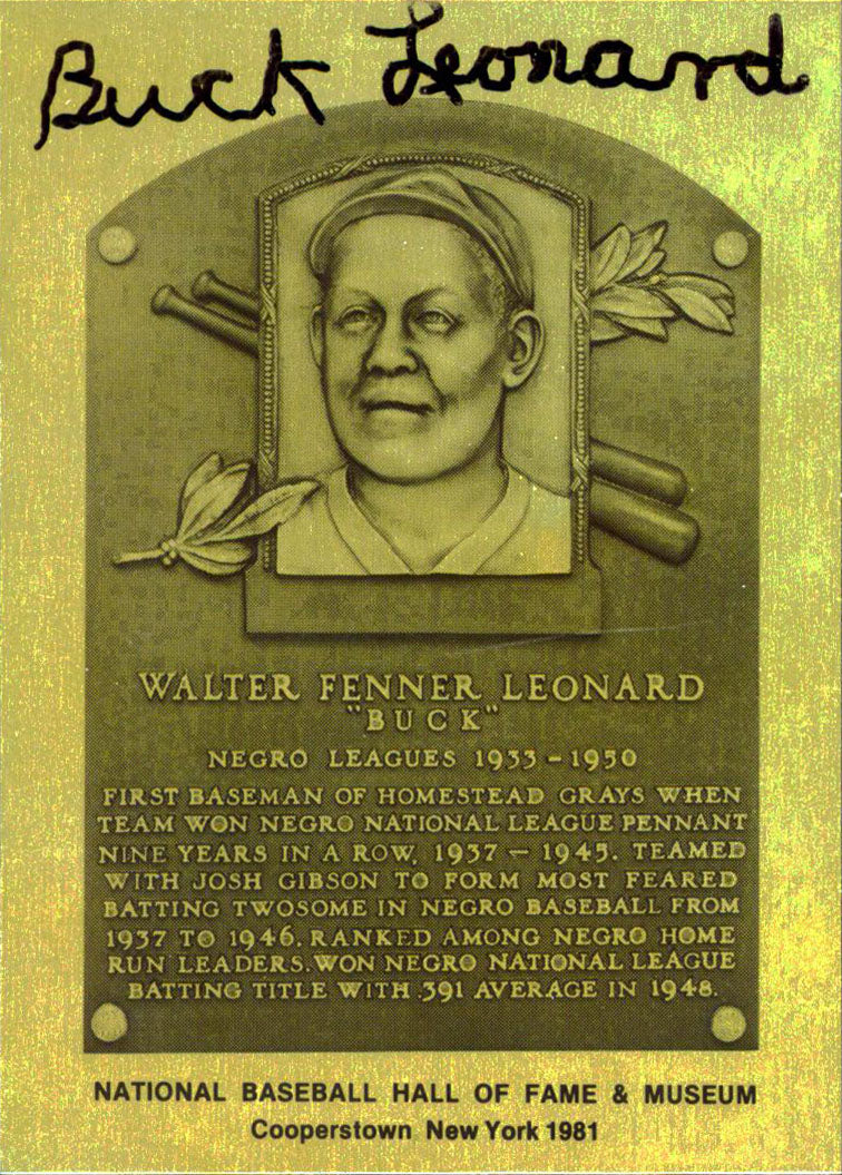 Buck Leonard Authentic Signed 2.5x3.5 Metallic HOF Plaque Card JSA #L52495