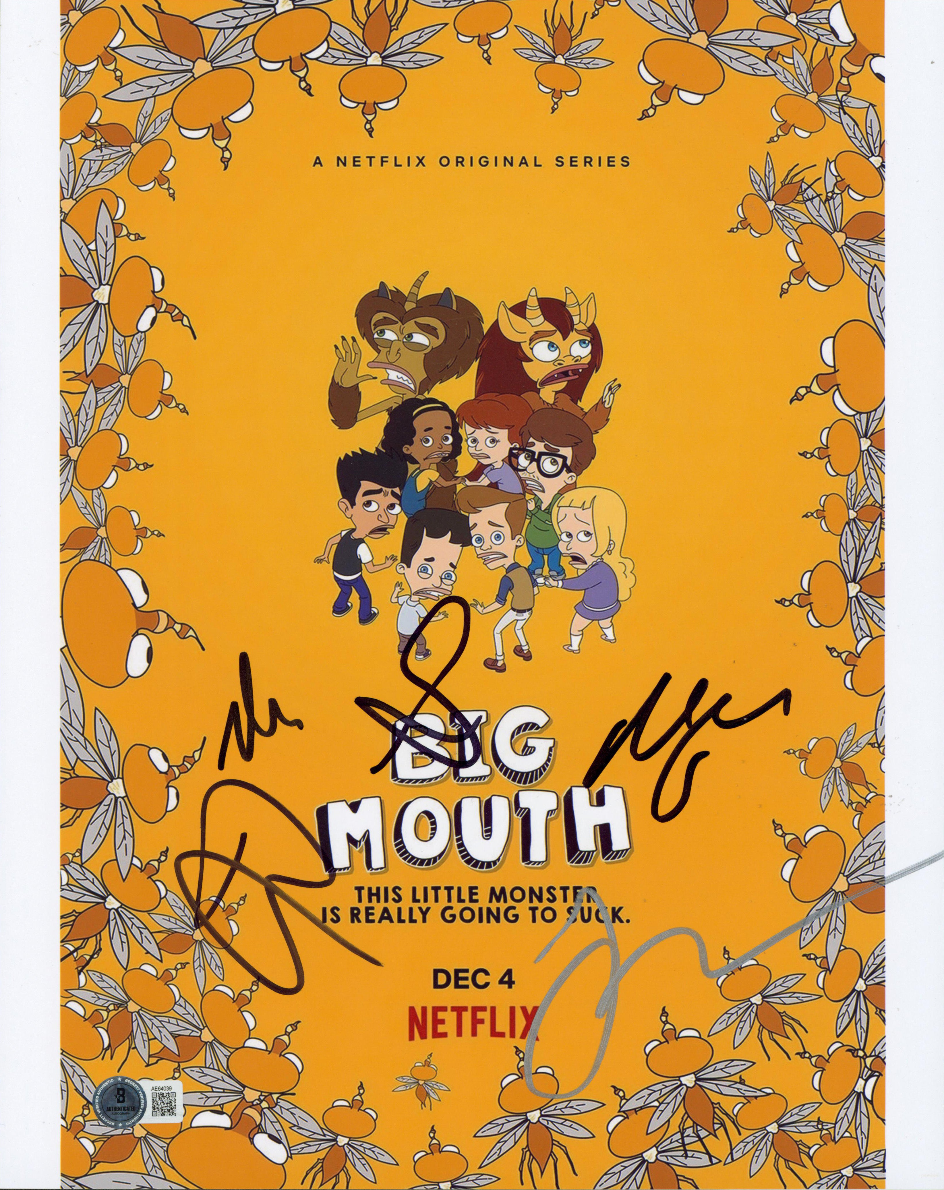 Big Mouth (5) Rogan, Scheer, Duplass, Scott & Raphael Signed 11x14 Photo BAS 1