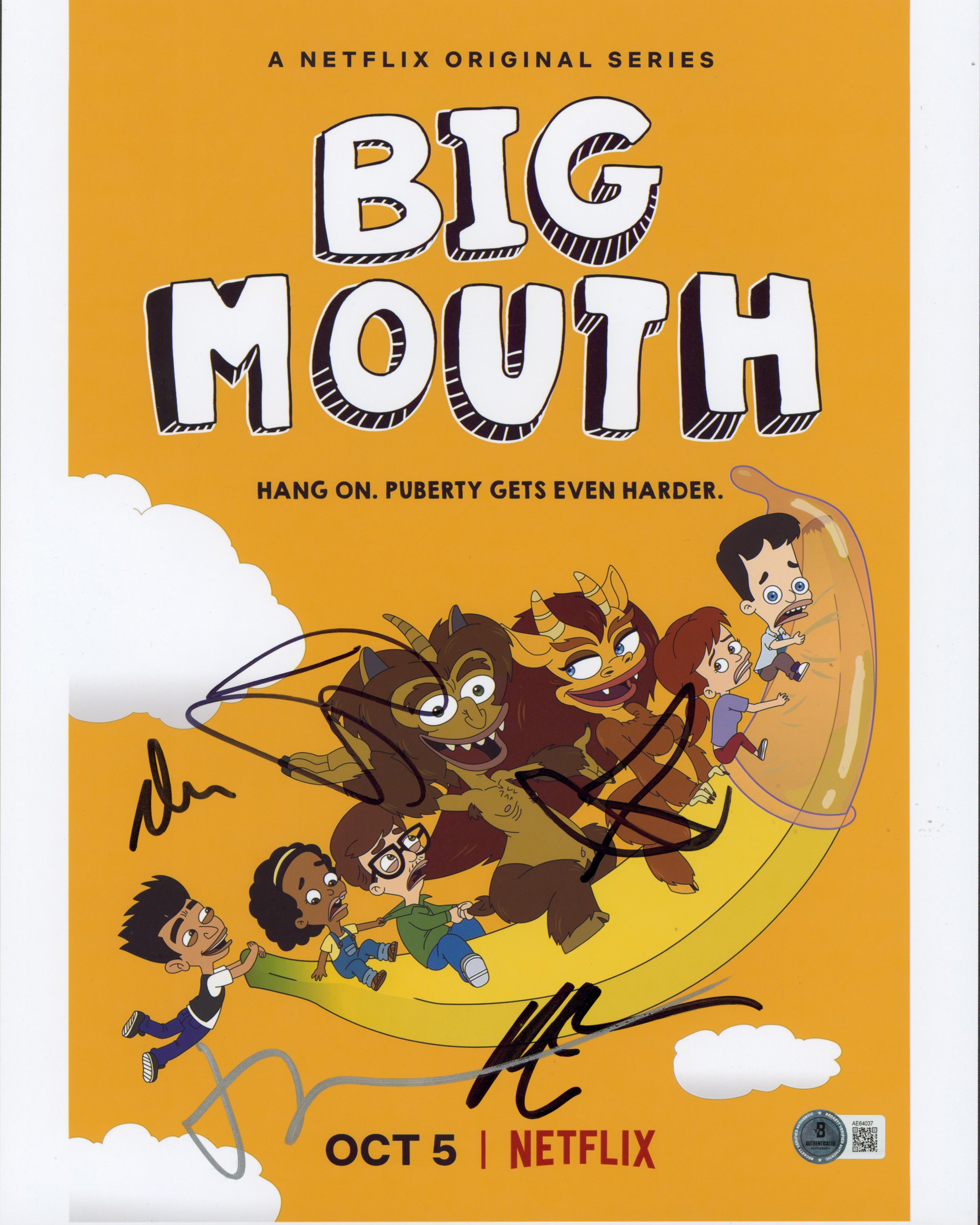 Big Mouth (5) Rogan, Scheer, Duplass, Scott & Raphael Signed 11x14 Photo BAS 3