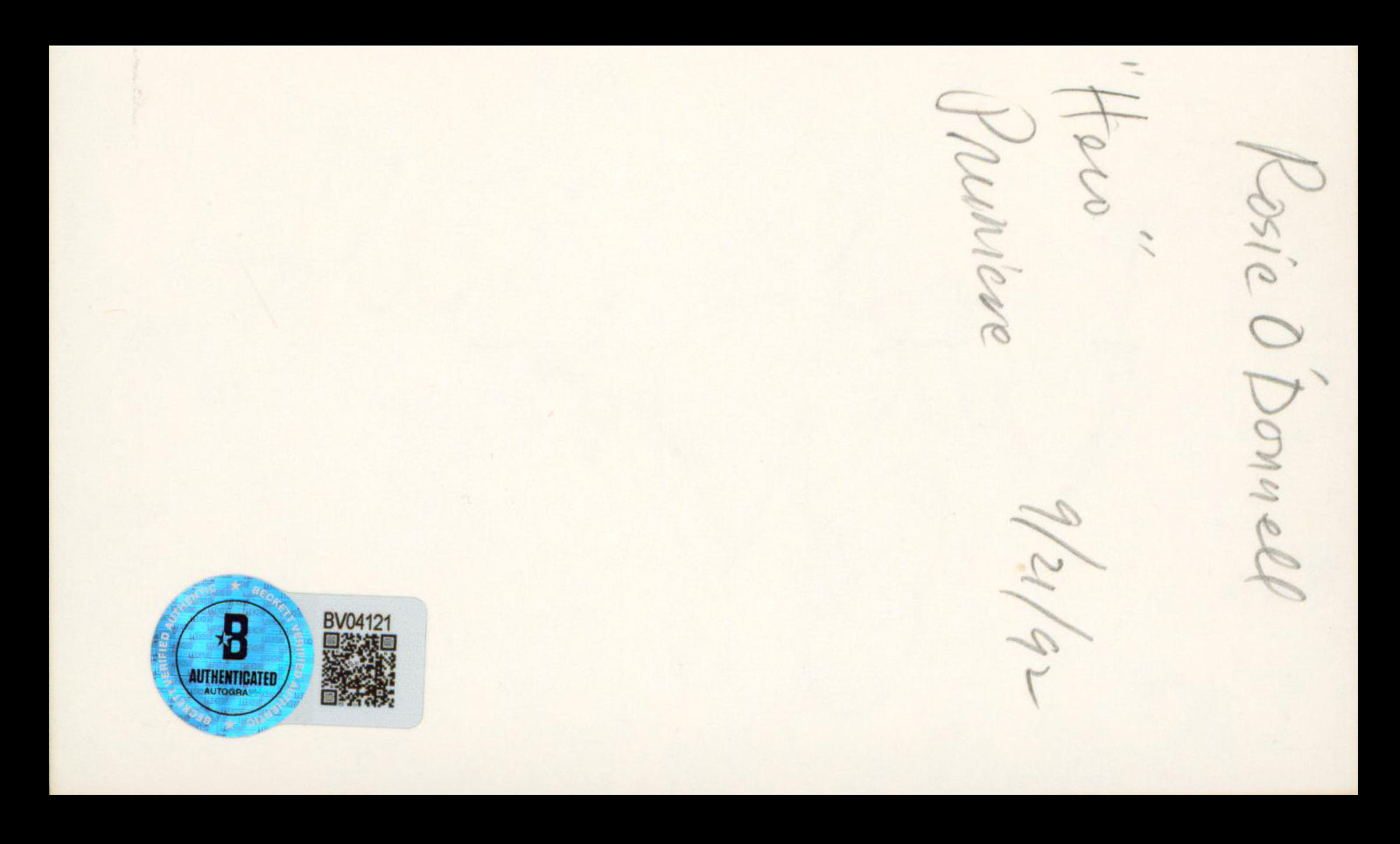 Rosie O'Donnell The View Authentic Signed 3x5 Index Card Autographed BAS