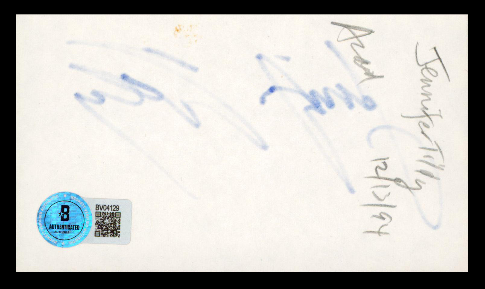 Jennifer Tilly Bride of Chucky Authentic Signed 3x5 Index Card Autographed BAS 1