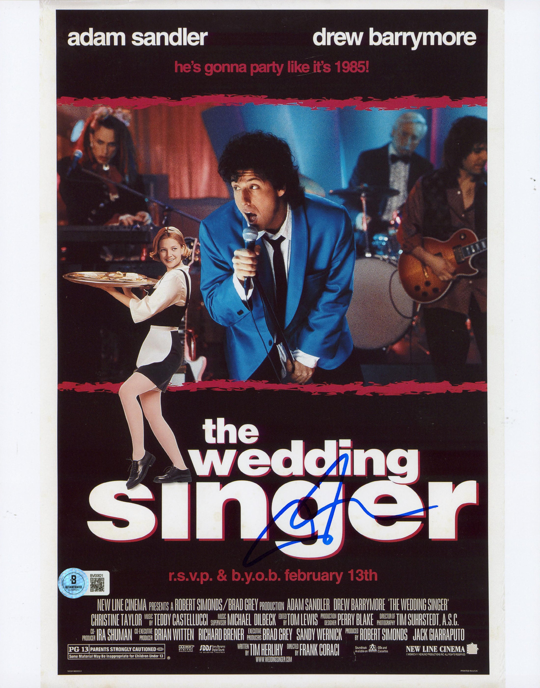 Adam Sandler The Wedding Singer Authentic Signed 11x14 Photo BAS #BV00821