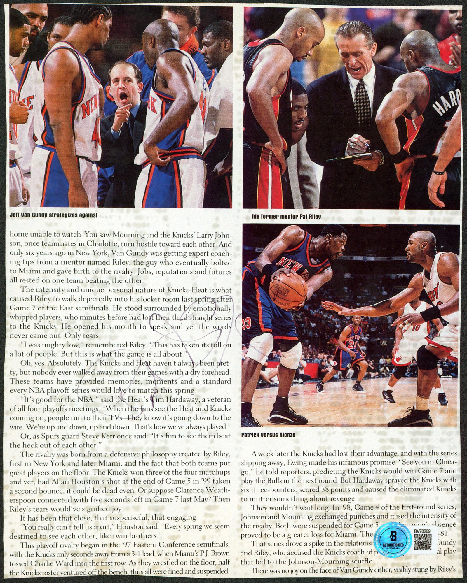 Knicks Patrick Ewing Authentic Signed Magazine Page Autographed BAS #BV70269