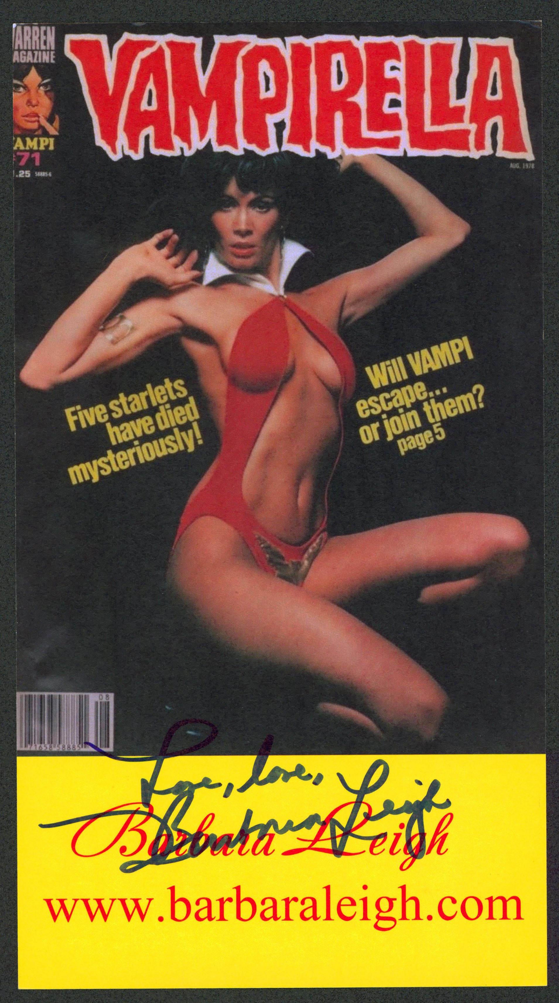 Barbara Leigh Vampirella "Love" Authentic 2x Signed 6x11 Promo Card BAS #BV70279
