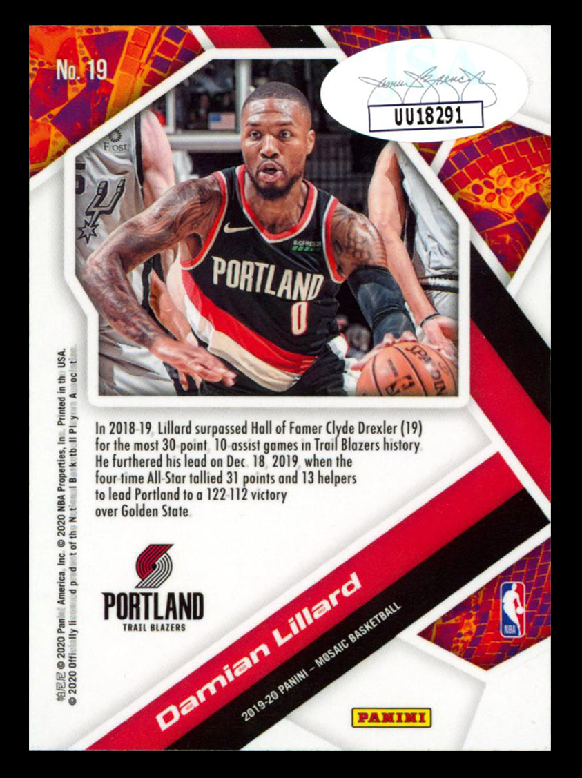 Blazers Damian Lillard Signed 2019 Panini Mosaic WTW #19 Card JSA #UU18291