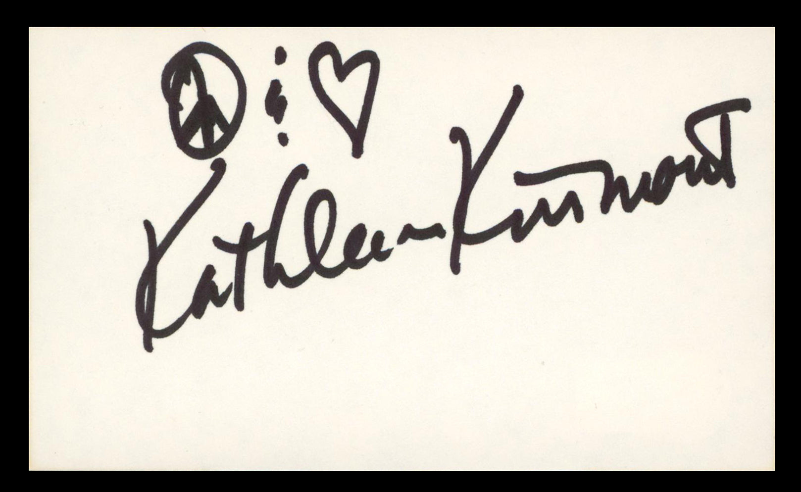 Kathleen Kinmont Halloween 4 "Peace & Love" Signed 3x5 Index Card BAS #BU64814