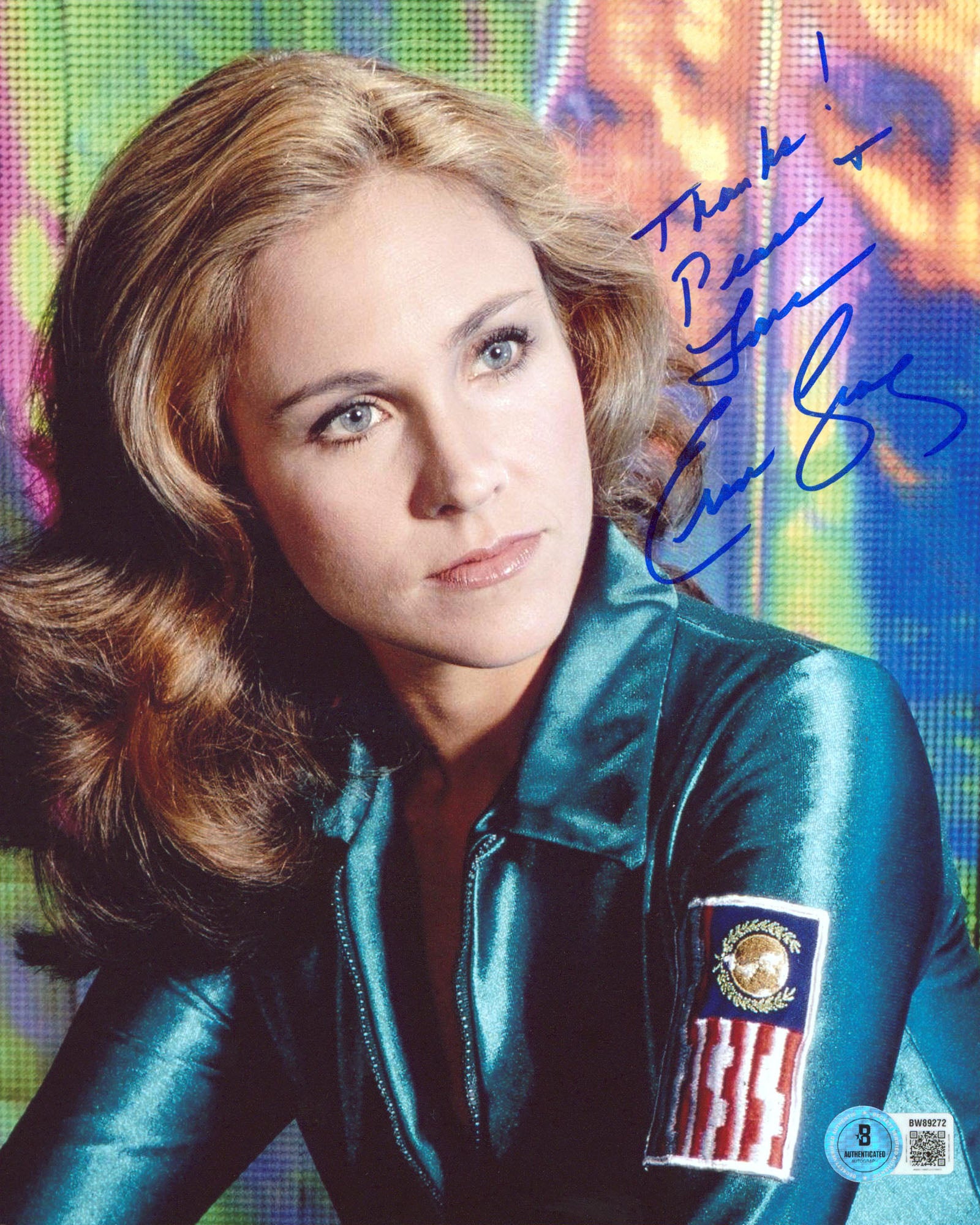 Erin Gray Buck Rogers "Thanks! Peace & Love" Signed 8x10 Vertical Photo BAS 15