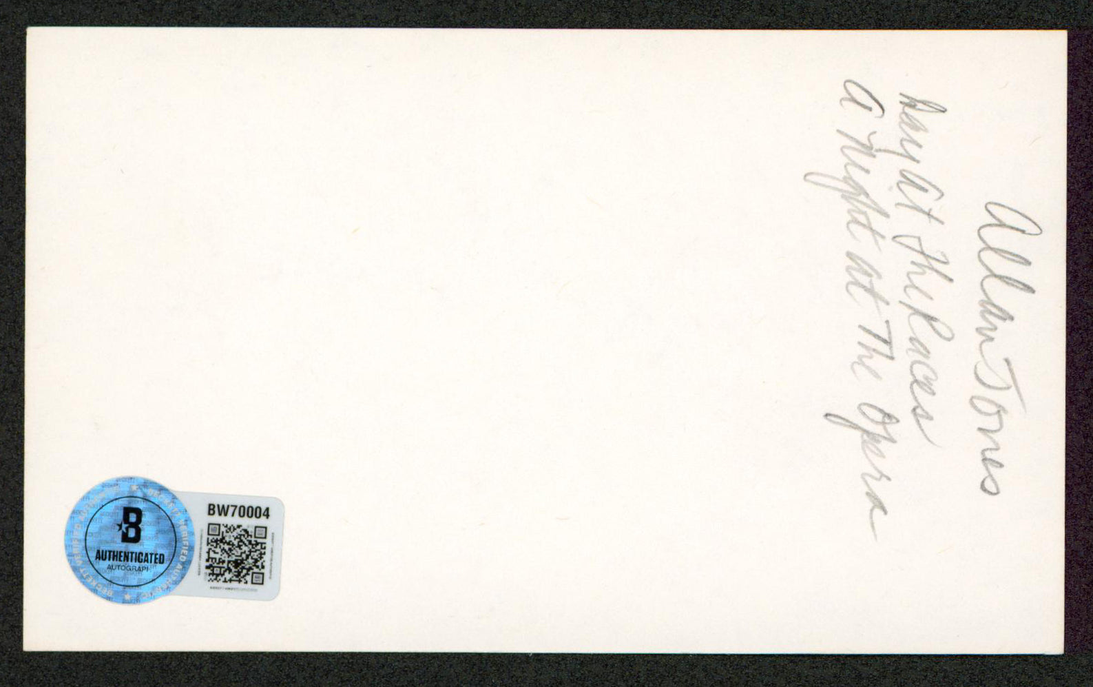 Allan Jones A Night at the Opera Authentic Signed 3x5 Index Card BAS #BW70004