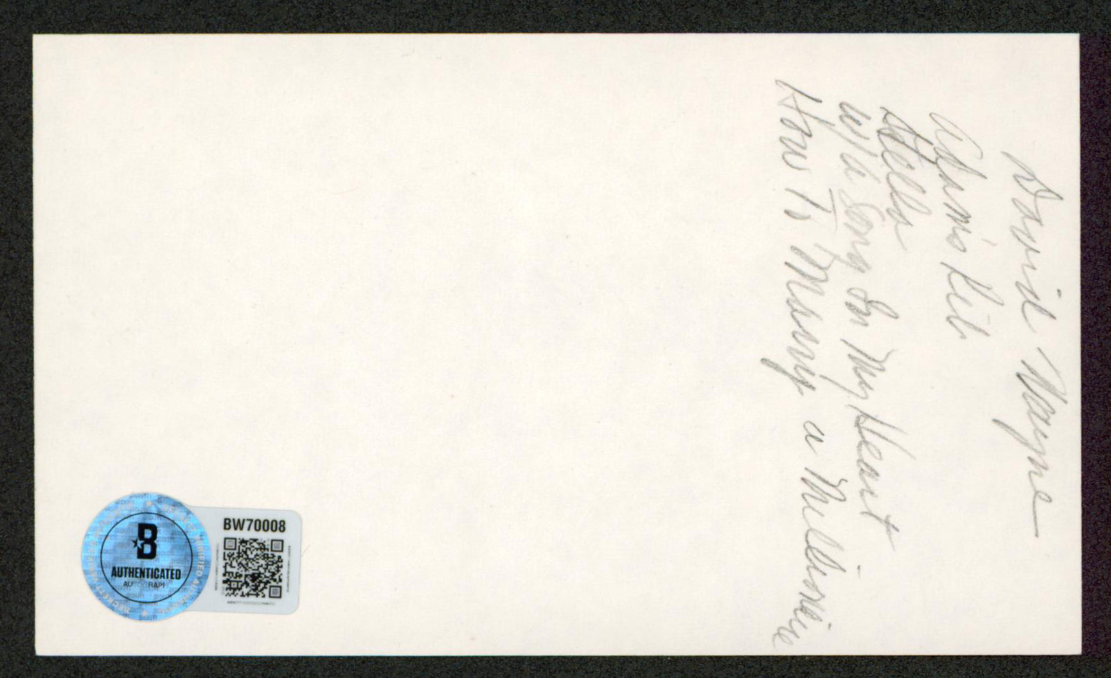 David Wayne The Adventures of Ellery Queen Signed 3x5 Index Card BAS #BW70008